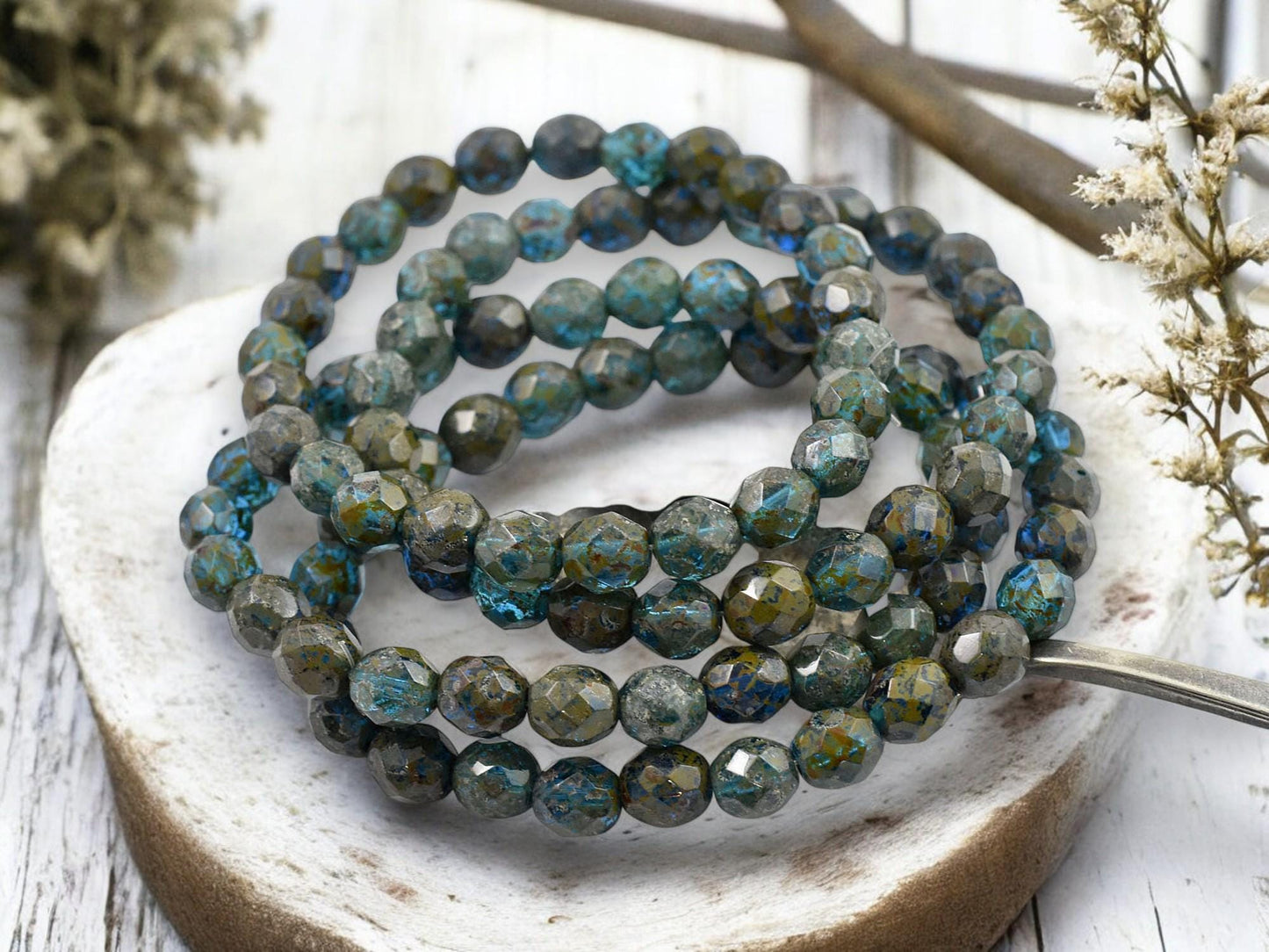 Picasso Beads - Czech Glass Beads - 8mm Beads - Fire Polished Beads - Round Beads - 25pcs - (B913)