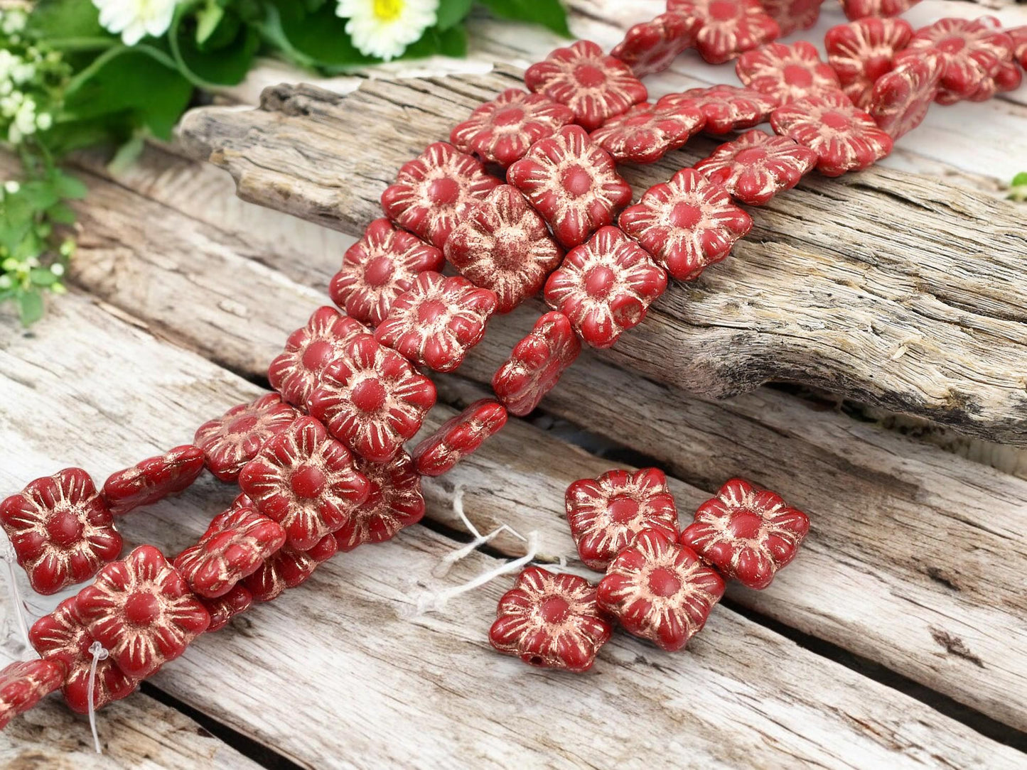 Czech Glass Beads - Flower Beads - Czech Glass Flowers - Square Flowers - 11mm Flower - 13pcs - (2507)