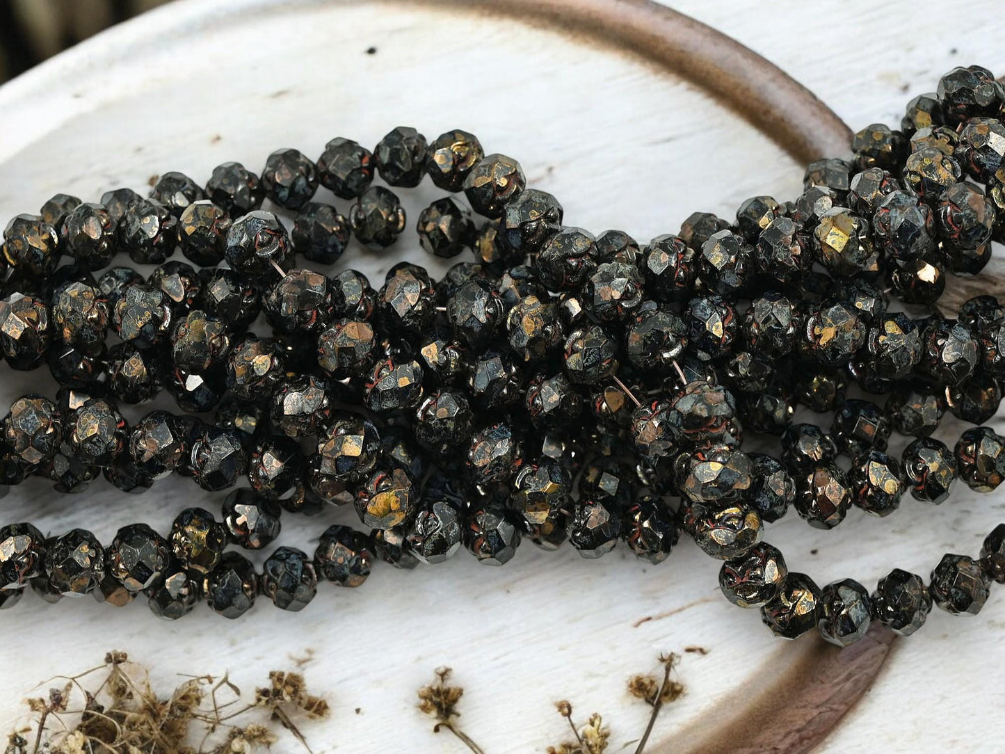 Czech Glass Beads - Picasso Beads - Flower Beads - Fire Polished Beads - Rosebud Beads - 8mm Beads - 25pcs - (1762)