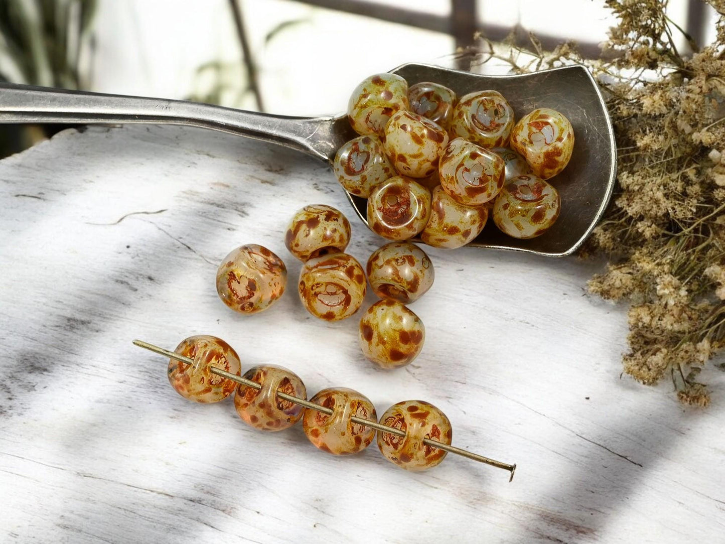 Picasso Beads - Mushroom Button - Czech Glass Beads - Button Beads - Czech Glass Buttons - 9x8mm - 30pcs - (5349)