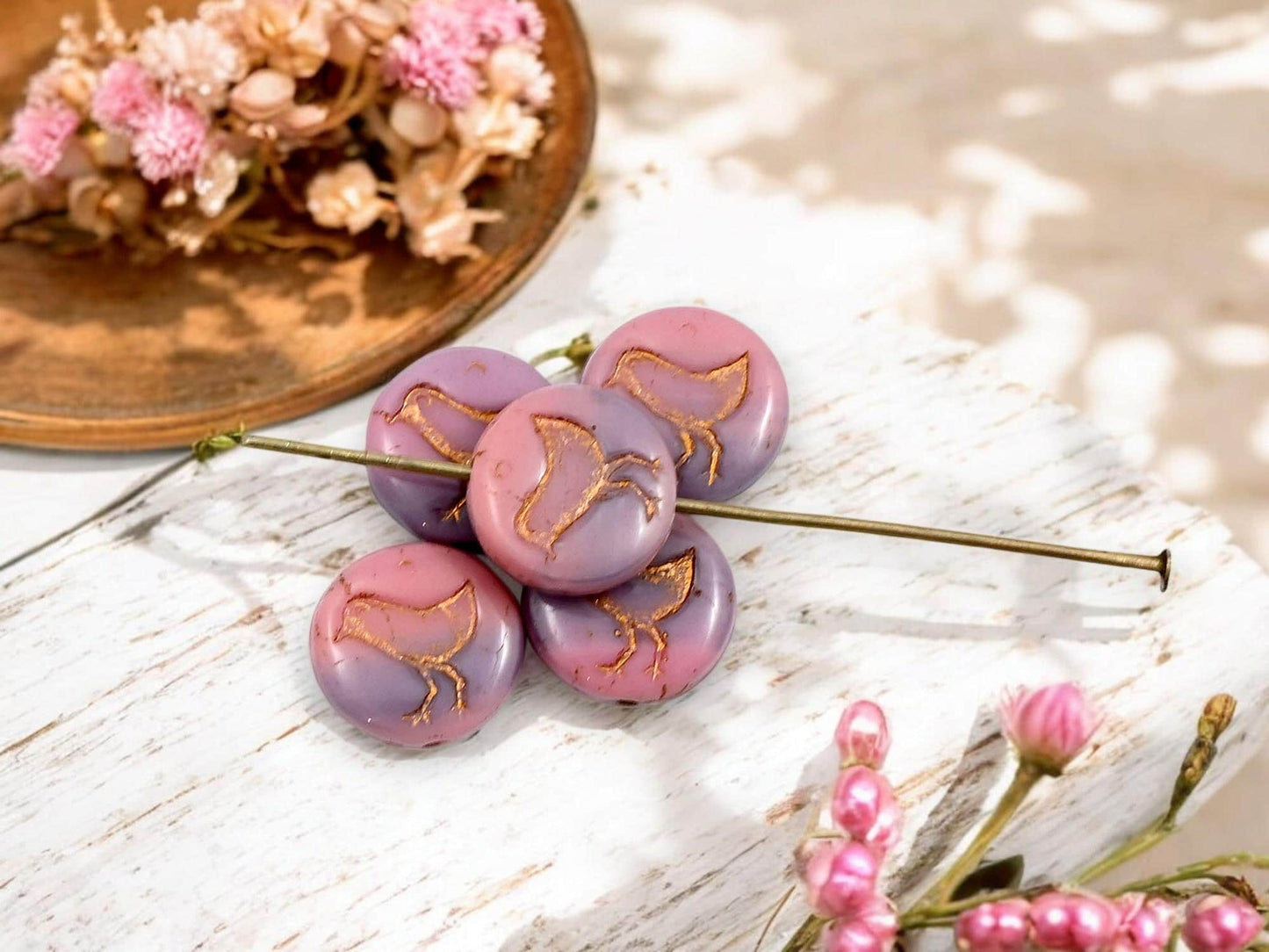 Czech Glass Beads - Picasso Beads - Bird Beads - Coin Beads - Czech Beads - Flat Coin - 15pcs - 12mm - (4240)