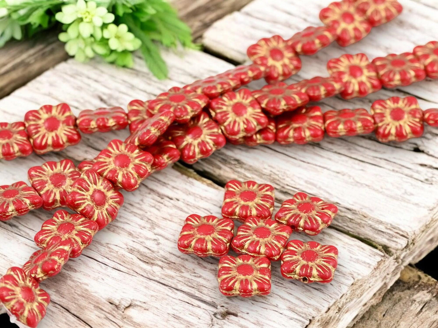 Picasso Beads - Czech Glass Beads - Flower Beads - Czech Glass Flowers - Square Flowers - 11mm Flower - 13pcs - (5108)