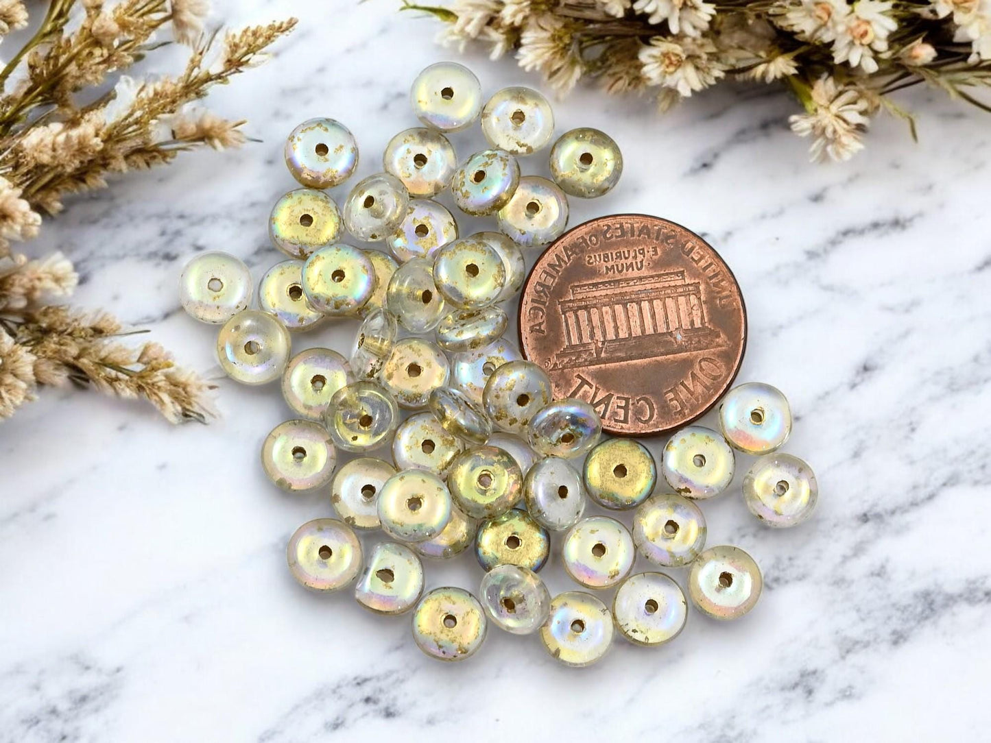 Czech Glass Beads - Glass Spacer Bead - Rondelle Beads - Picasso Beads - 6x2mm - 50pcs - (1834)