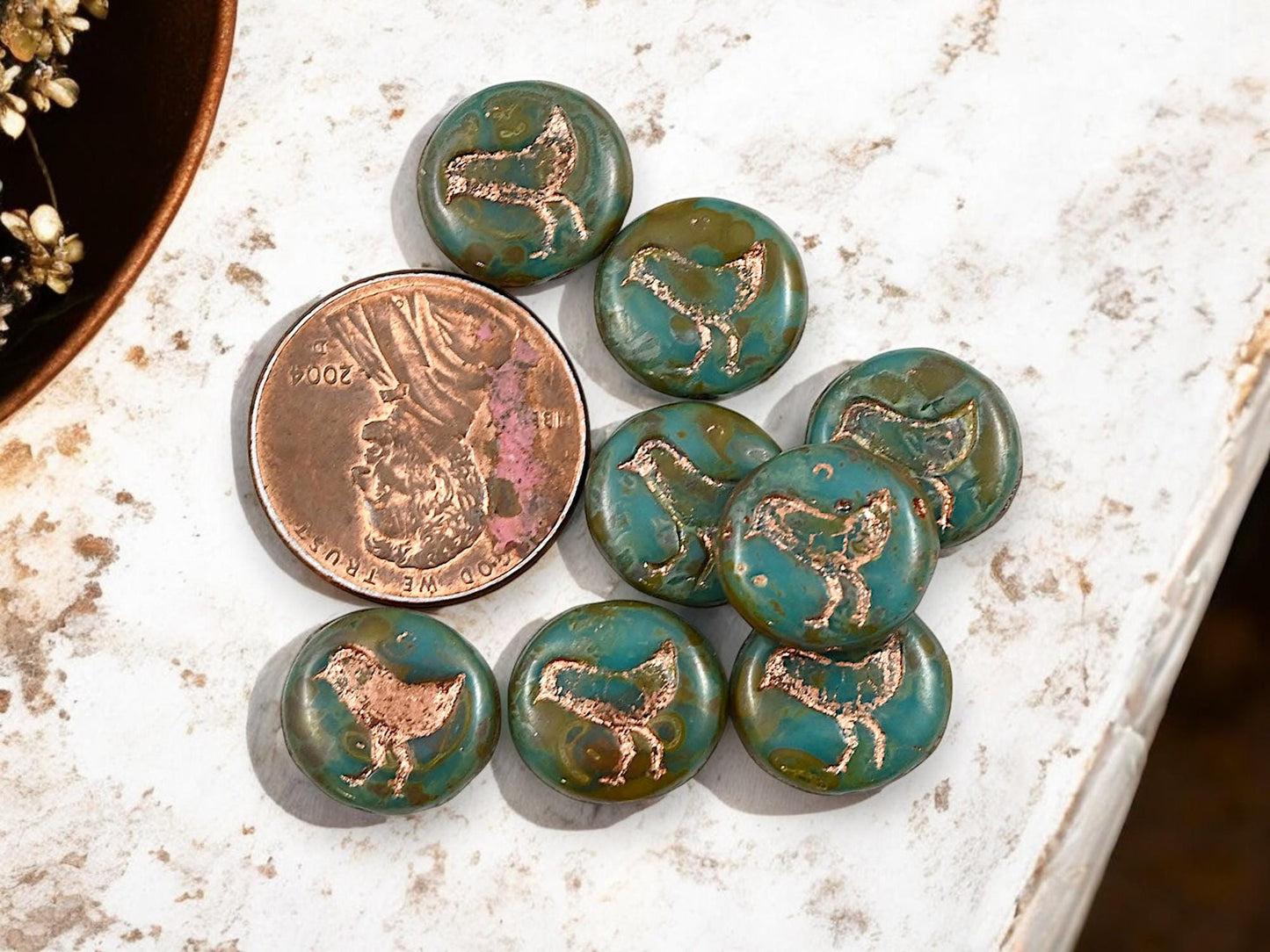 Picasso Beads - Czech Glass Beads - Bird Beads - Coin Beads - Czech Beads - Dime Beads - 15pcs - 12mm - (1987)