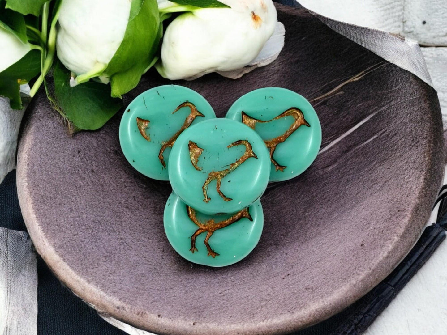 Picasso Beads - Czech Glass Beads - Bird Beads - Coin Beads - Czech Beads - Dime Beads - 15pcs - 12mm - (A551)