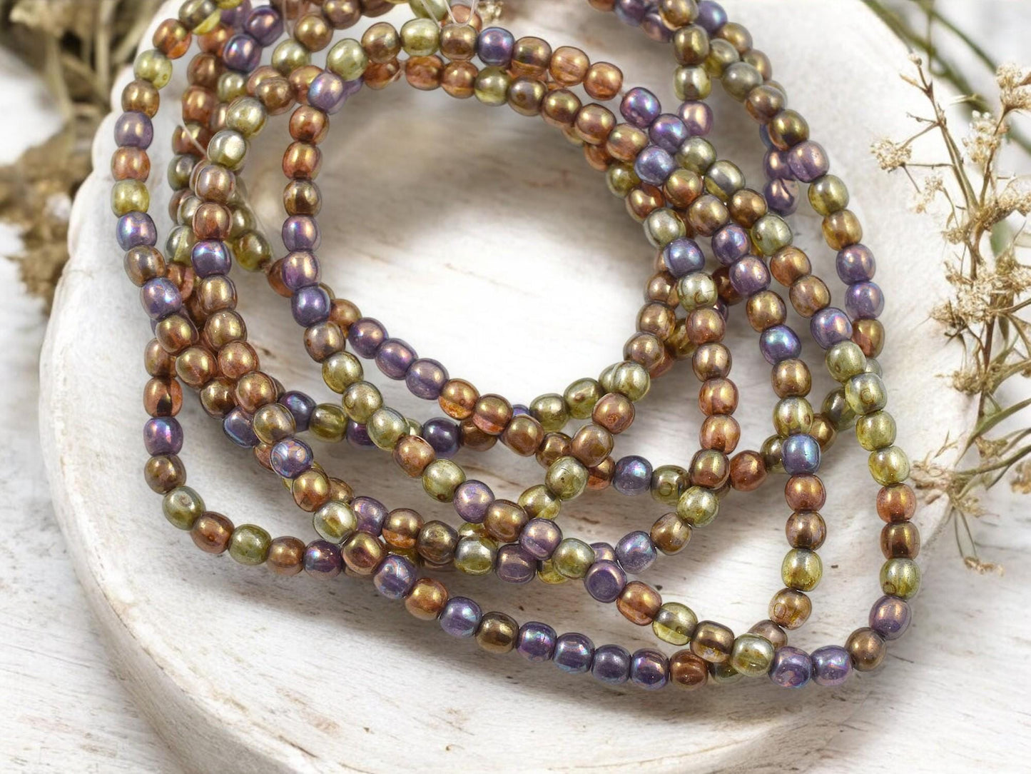 4mm Beads - Czech Glass Beads - Picasso Beads - Round Beads - Druk Beads - 50pcs - (869)