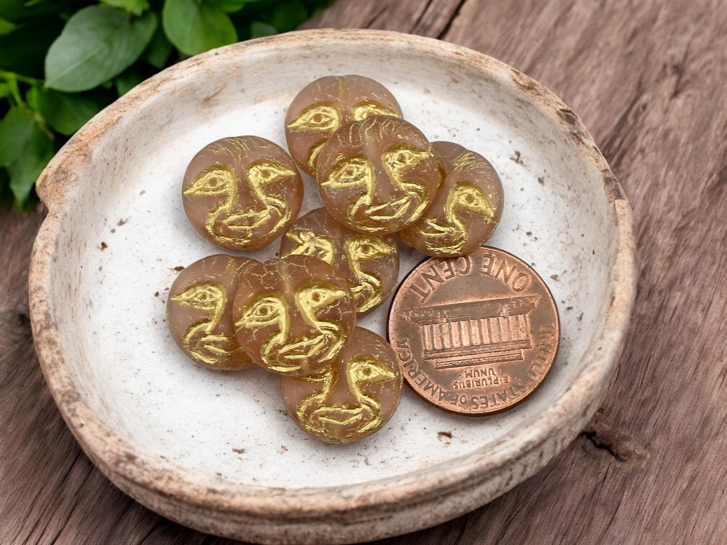 Czech Glass Beads - Moon Face Beads - Celestial Beads - Moon Beads - 15pcs - 13mm - (A354)