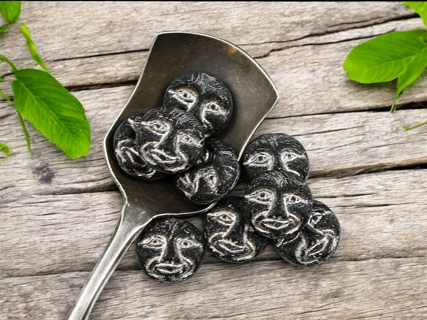 Picasso Beads - Czech Glass Beads - Moon Face Beads - Celestial Beads - Moon Beads - 15pcs - 13mm - (A505)
