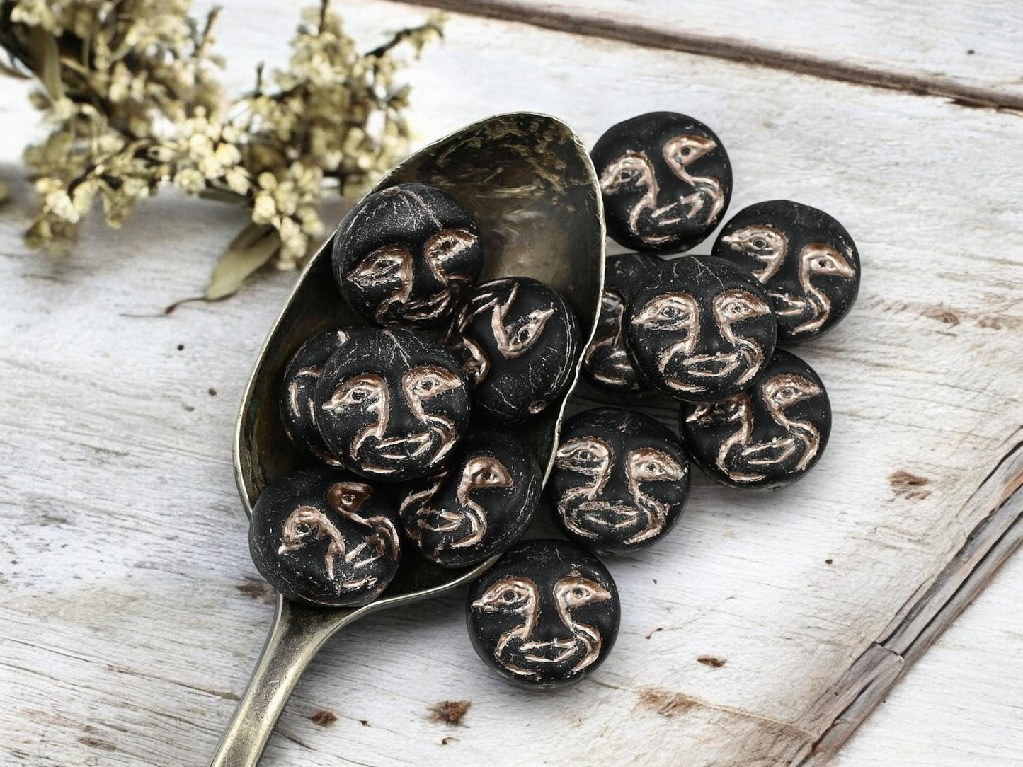 Czech Glass Beads - Moon Face Beads - Celestial Beads - Moon Beads - Picasso Beads - 15pcs - 13mm - (3707)
