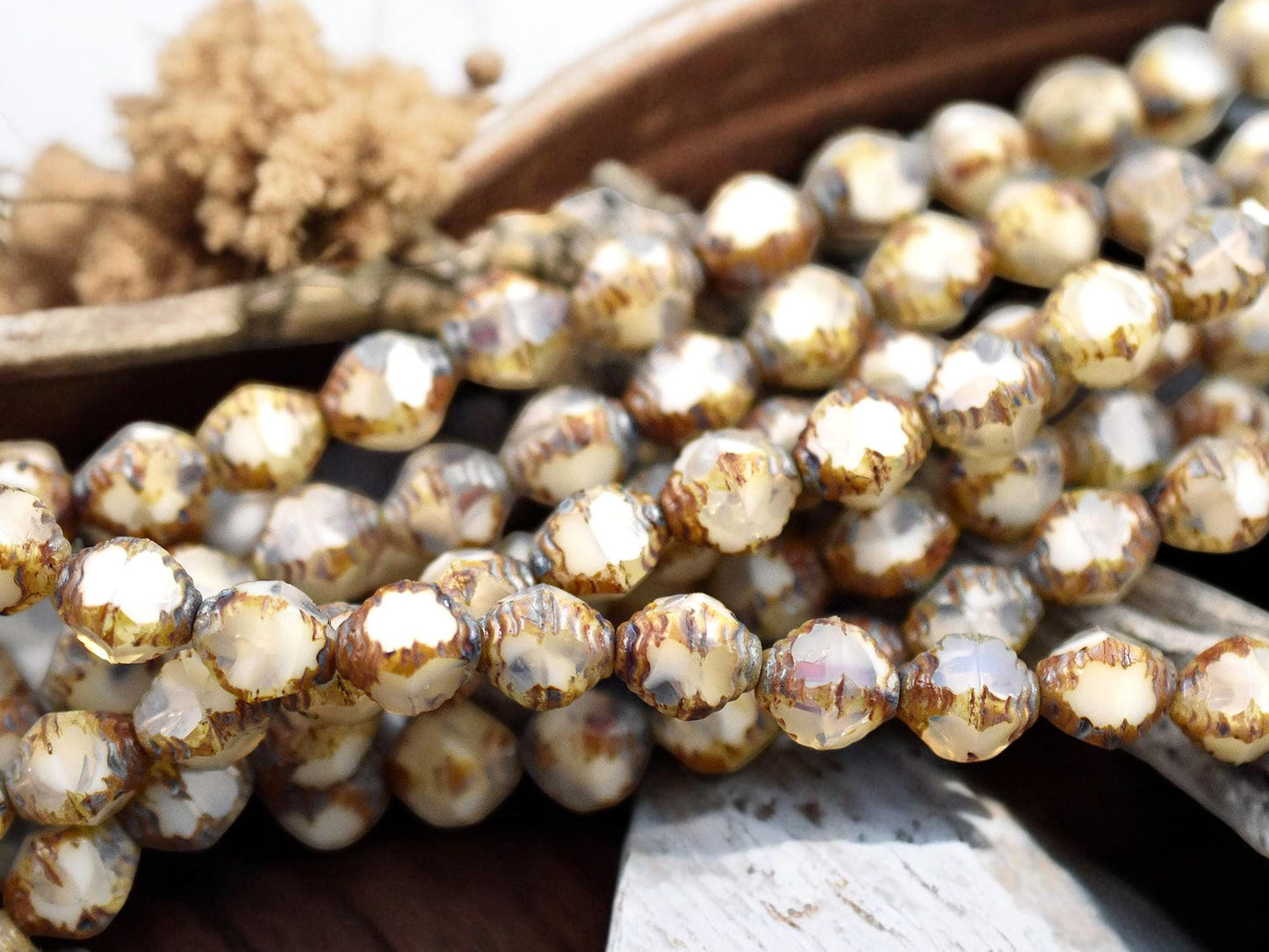 *15* 10x8mm Blended White Opal Picasso Faceted Bicone Beads