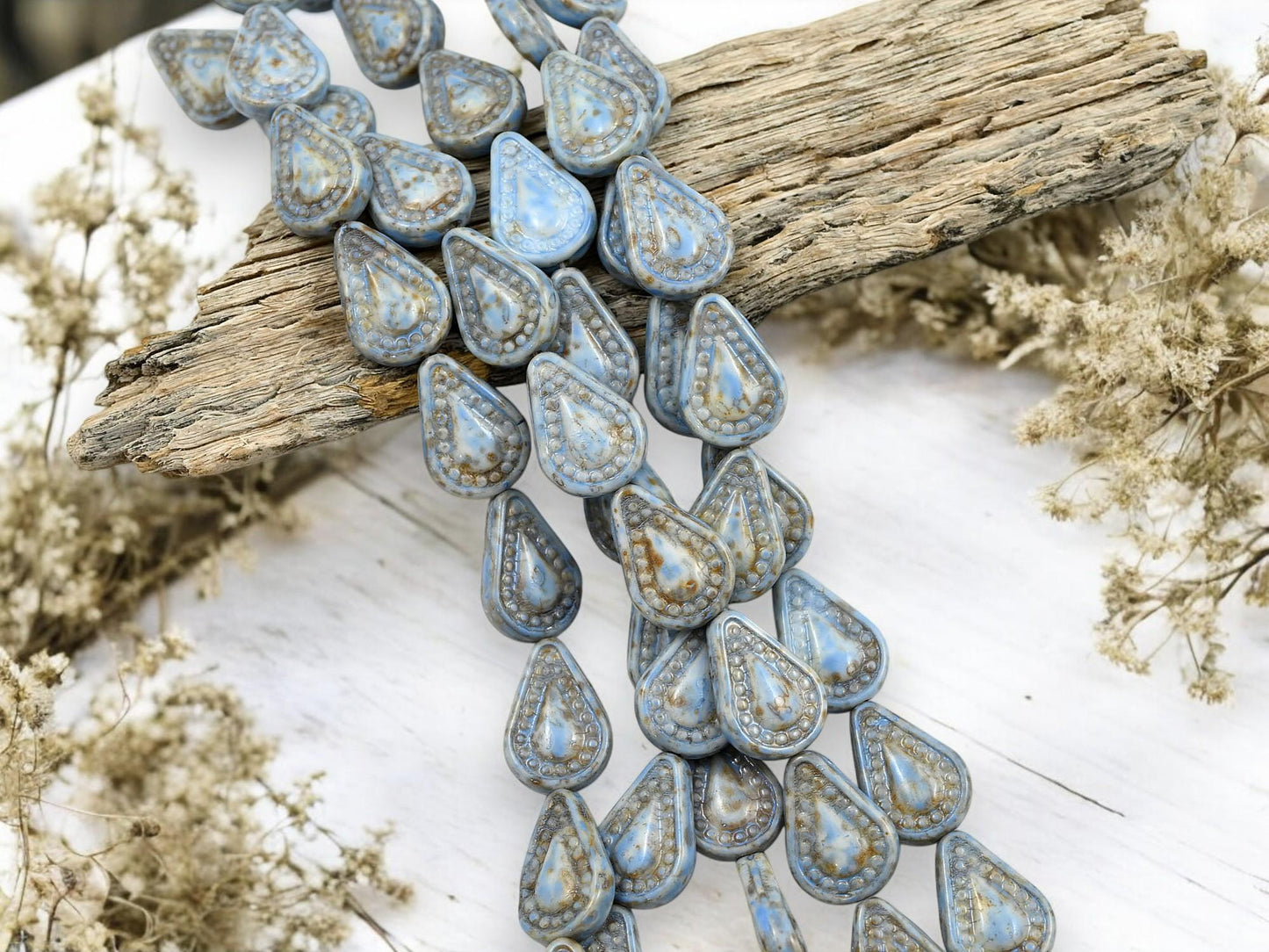 Picasso Beads - Czech Glass Beads - Teardrop Beads - Filigree Style Beads - Tear Drop Beads - 10pcs - 14x10mm - (4902)