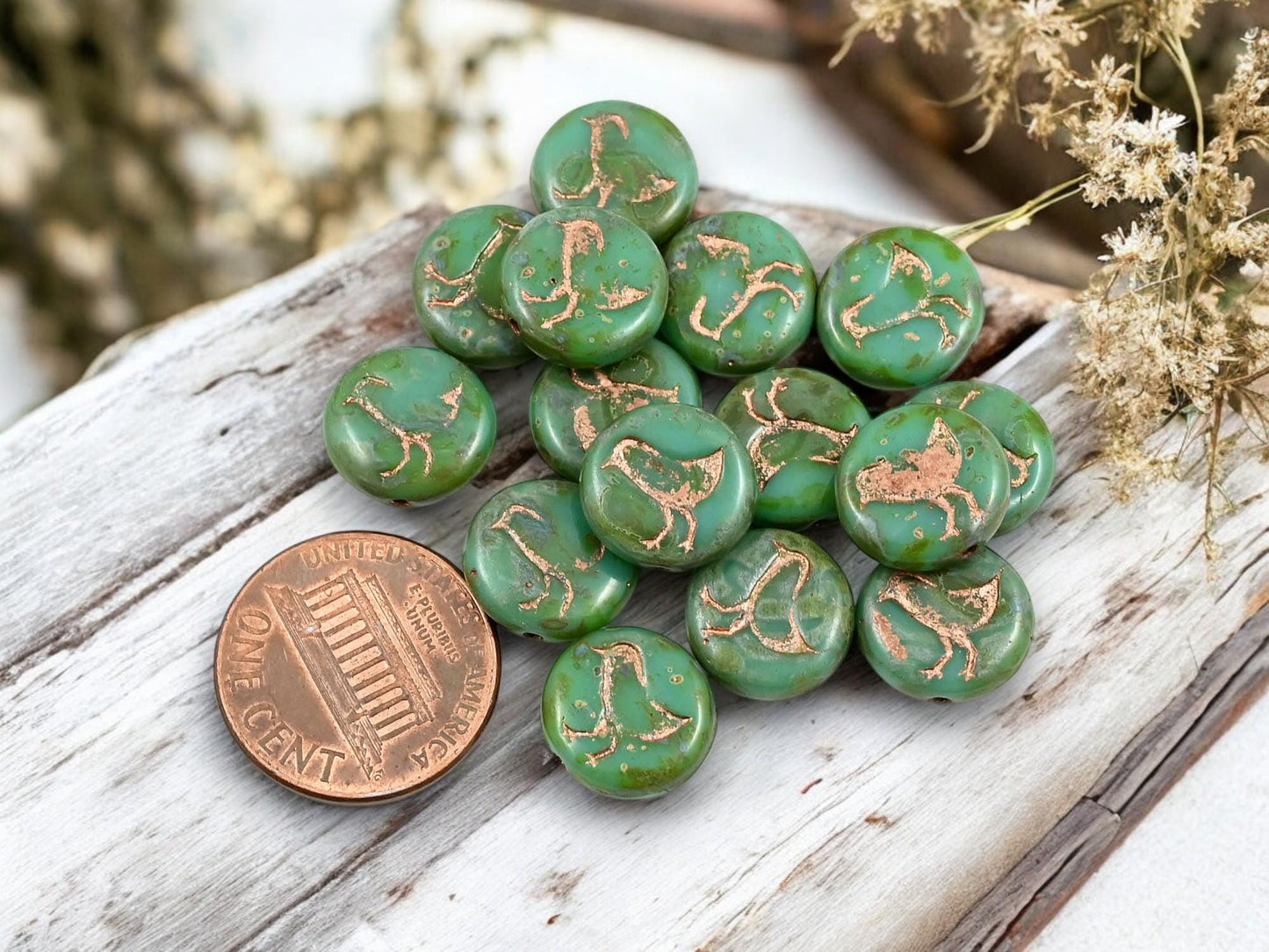 Picasso Beads - Czech Glass Beads - Bird Beads - Coin Beads - Czech Beads - Dime Beads - 15pcs - 12mm - (1987)