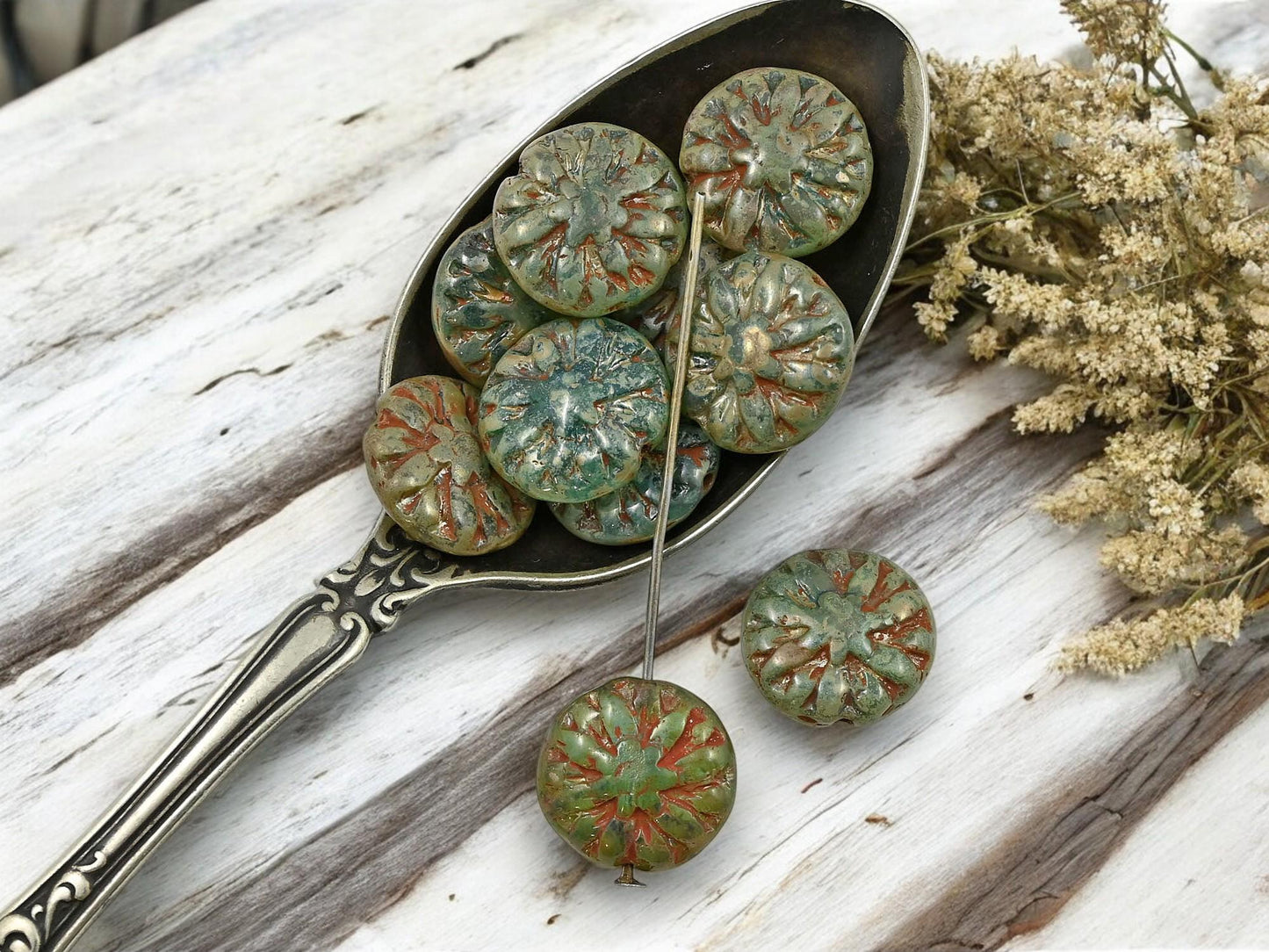 Flower Beads - Czech Glass Beads - Picasso Beads - Dahlia Beads - Dahlia Flower - 10pcs - 14mm - (A535)