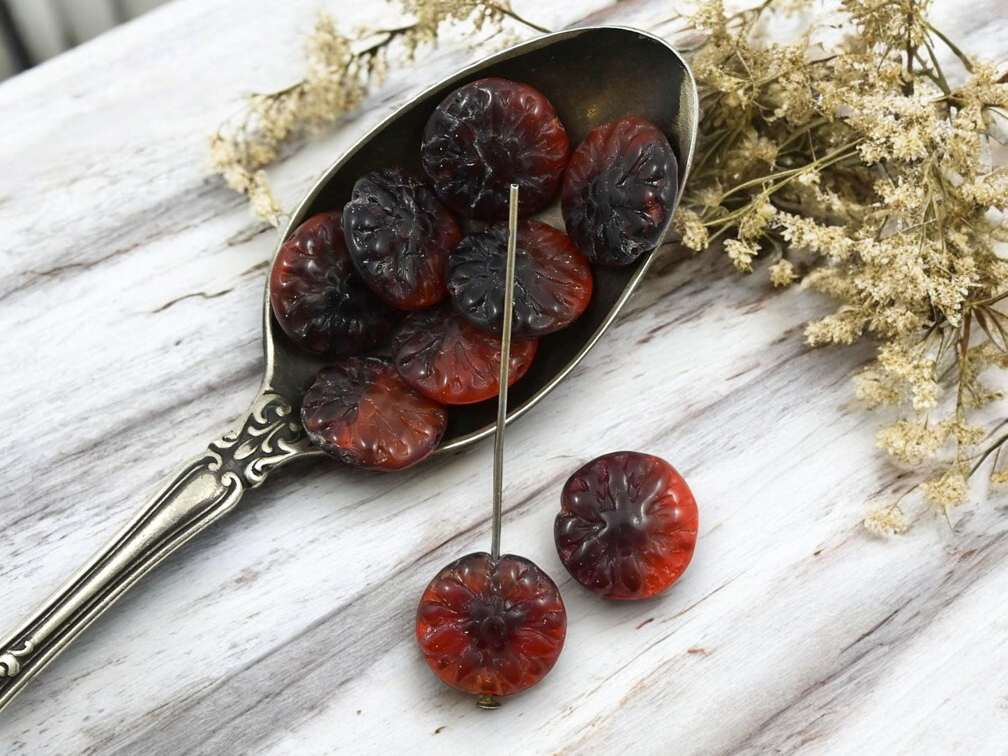 Flower Beads - Czech Glass Beads - Picasso Beads - Dahlia Beads - Dahlia Flower - 10pcs - 14mm - (2862)