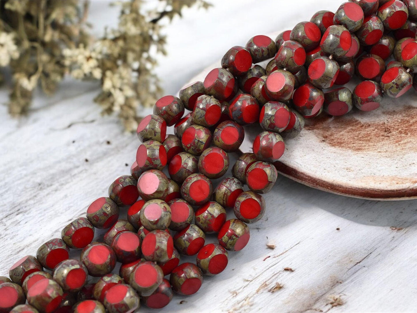 Czech Glass Beads - Picasso Beads - 3 Cut Round Beads - Old Stock Beads - 8mm - 25 Beads - (4643)