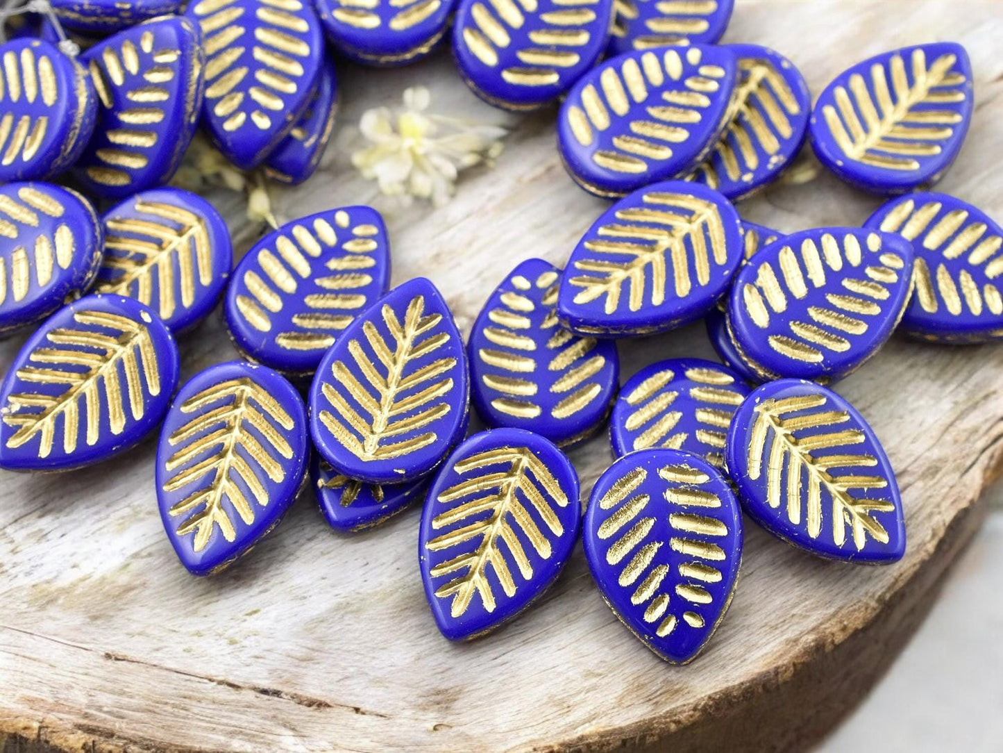 *15* 16x12mm Gold Washed Indigo Top Drilled Dogwood Leaf Beads