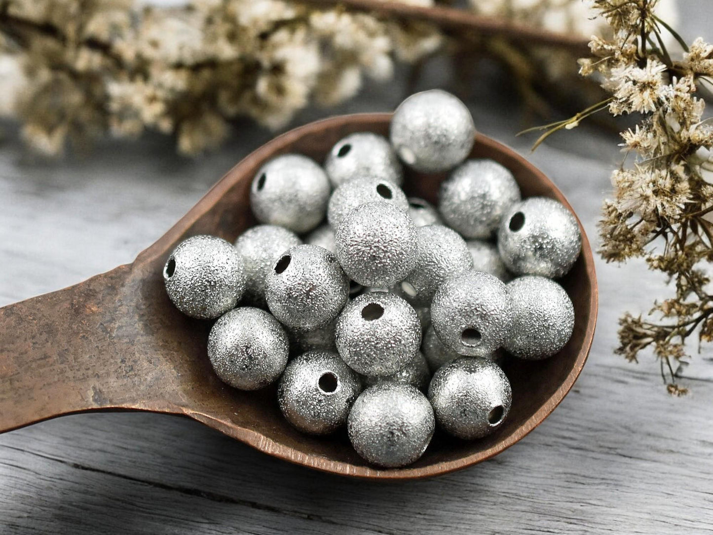 Platinum Silver Stardust Round Beads -- Choose Your Size