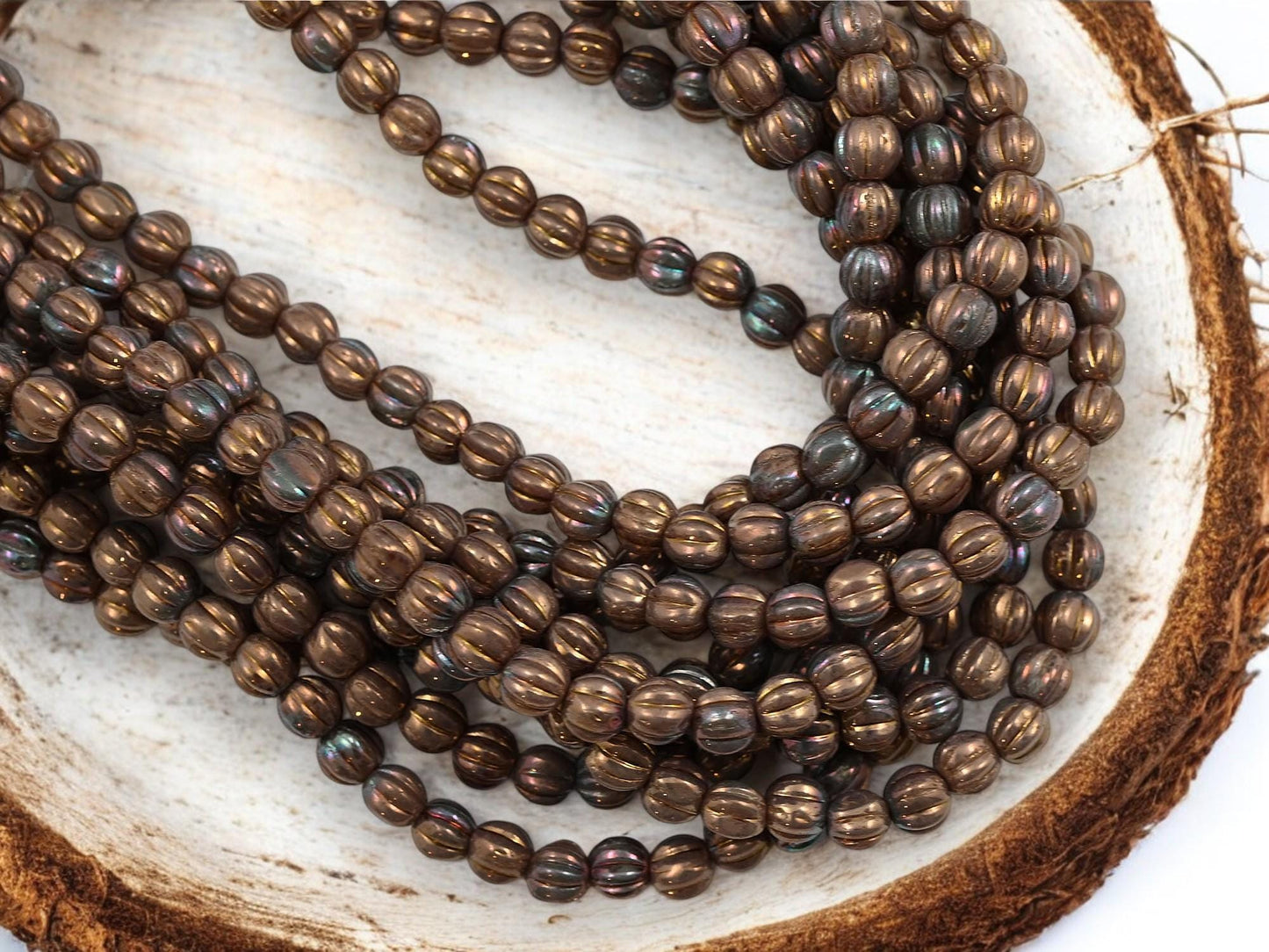 Czech Glass Beads - Melon Beads - Round Beads - 5mm - Picasso Beads - 50pcs - (1064)