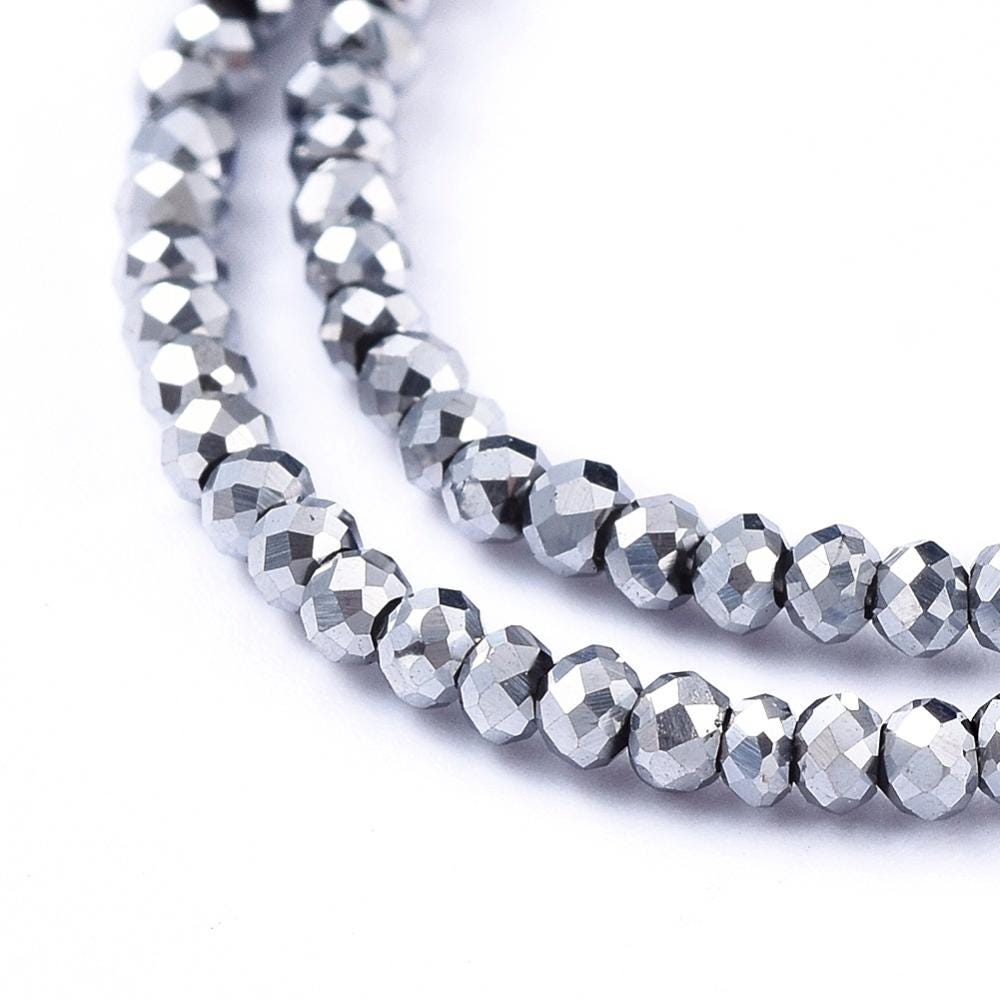Silver Spacers - Spacer Beads - Chinese Glass Beads - Electroplated Beads - Micro Spacers - 2mm - 14" Strand - (3549)