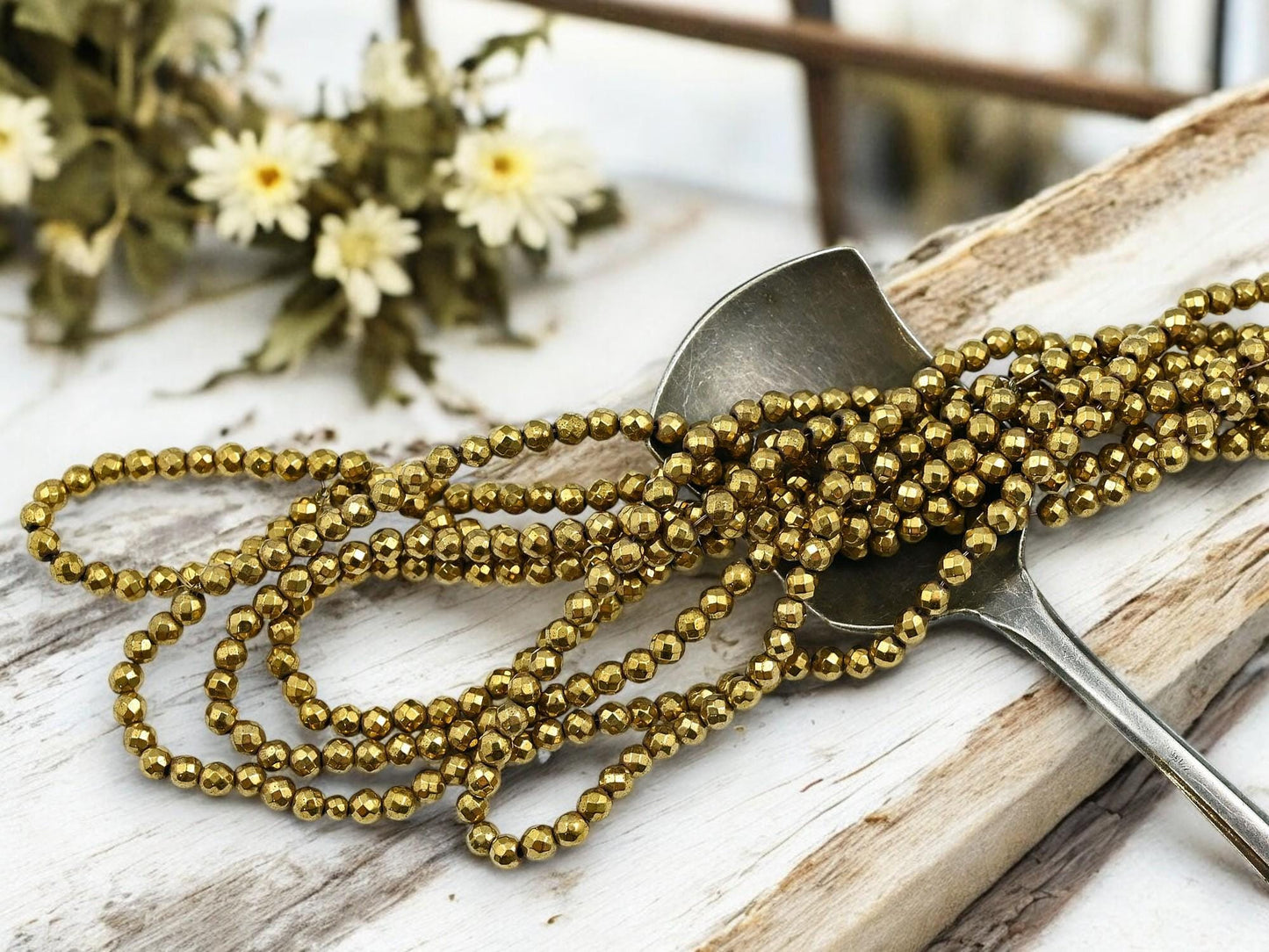 Gold Beads - Faceted Beads - Hematite Beads - Faceted Beads - 3mm - 16 inch Strand - (B605)