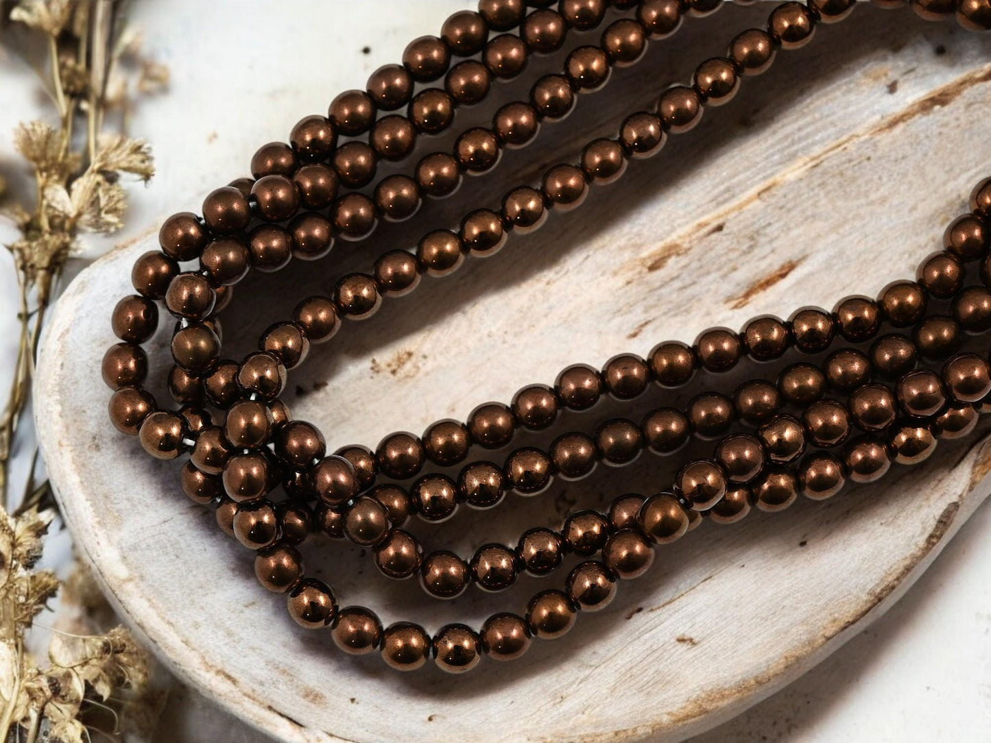 Czech Glass Beads - Bronze Beads - 6mm Beads - Round Beads - Druk Beads - 50pcs - (3432)