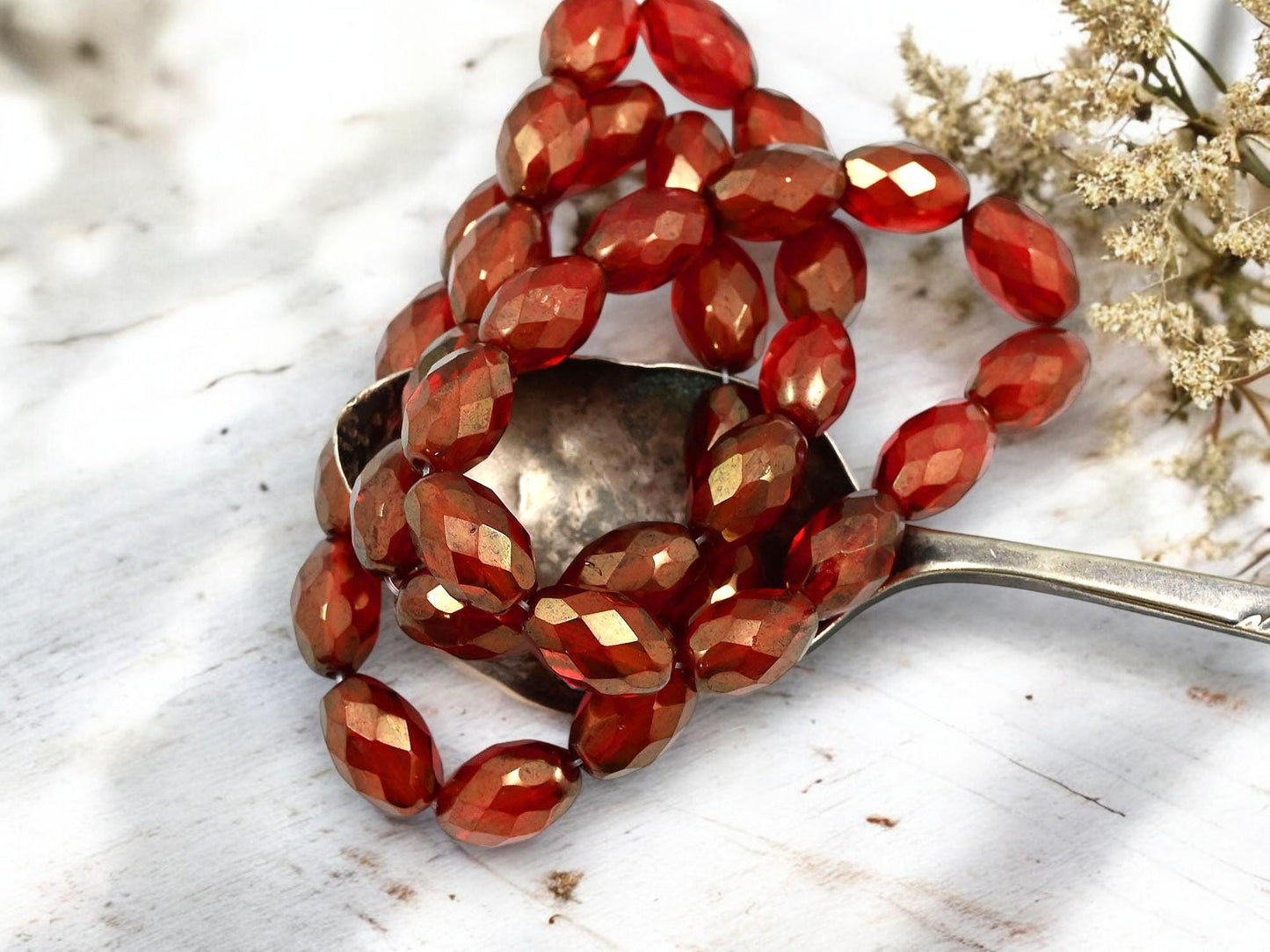 *12* 12x8mm Gold Lustered Ruby Red Fire Polished Faceted Oval Beads