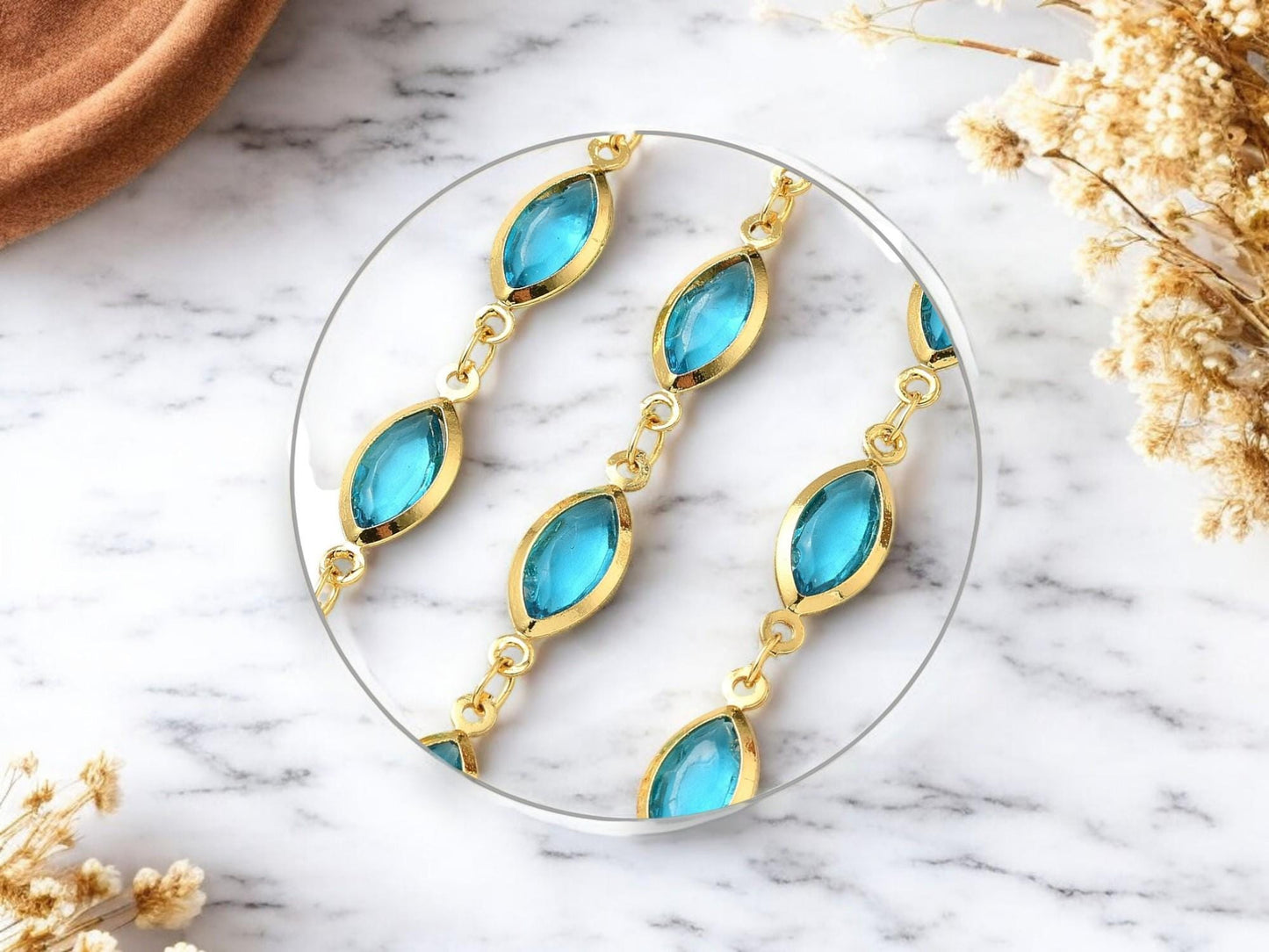 Beaded Chain - Necklace Chain - Glass Chain - Gold Chain - Sold by the foot - Choose Your Color