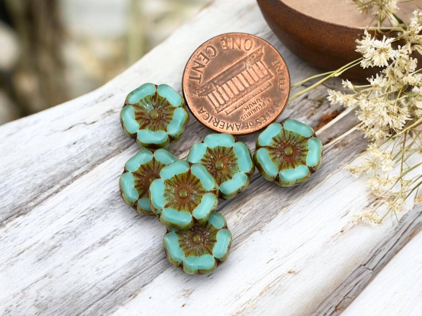 Picasso Beads - Czech Glass Beads - Hawaiian Flower Beads - Czech Glass Flowers - 12mm - 12pcs (6161)