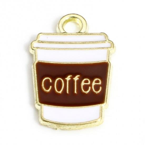 Coffee Charms - Gold Charms - Enamel Charms - Metal Charms - 10pcs - 18x11mm - (3200)