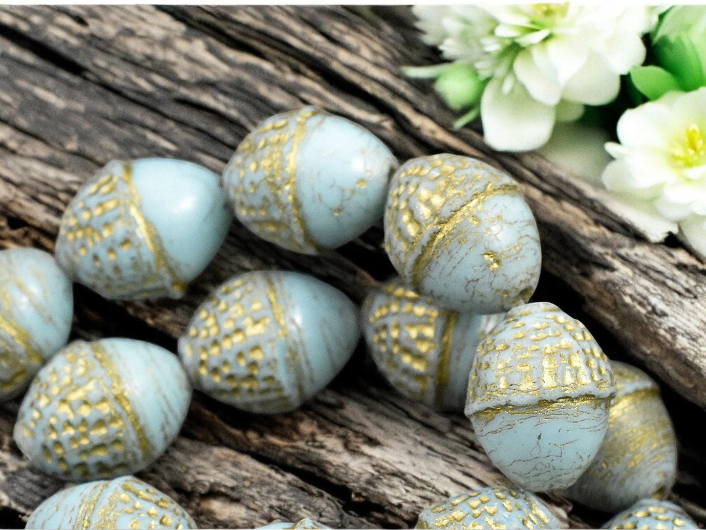 *8* 10x12mm Gold Washed Robins Egg Acorn Oval Beads