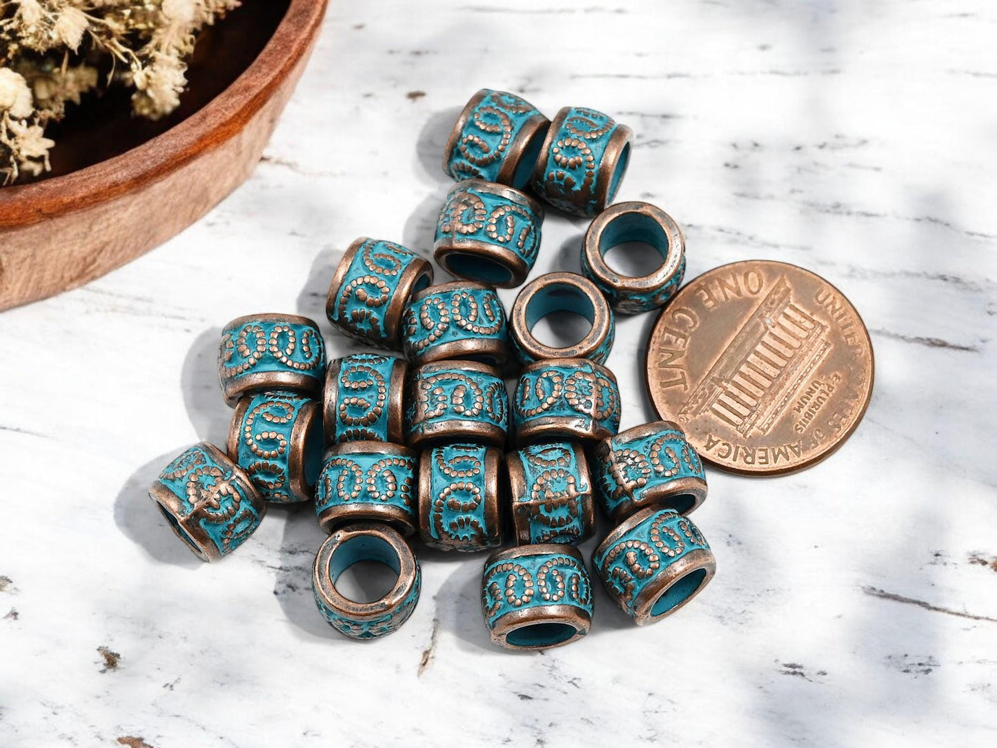 Metal Beads - Large Hole Beads - Patina Beads - Copper Beads - Spacer Beads - Metal Spacers - 9x7mm - 20pcs - (B385)