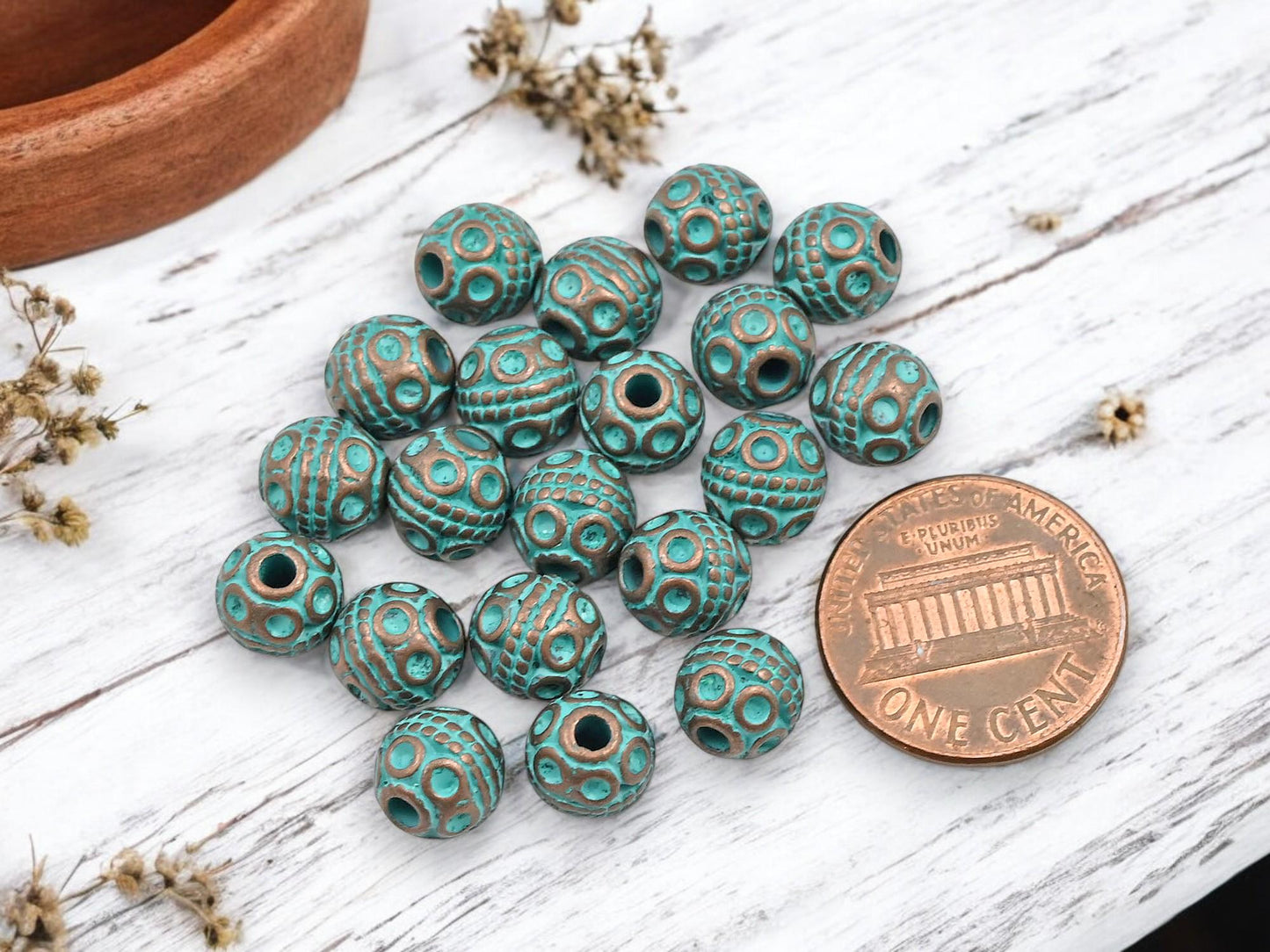 Metal Beads - Patina Beads - Copper Beads - Spacer Beads - Metal Spacers - 8mm - 20pcs - (B137)