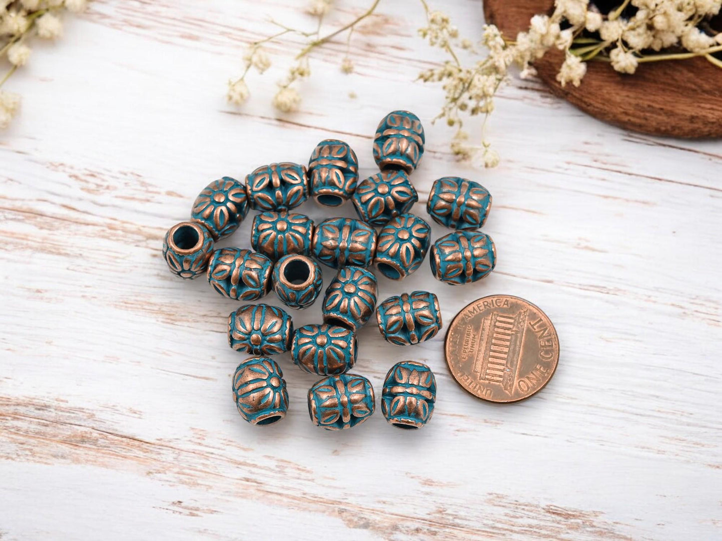 Metal Beads - Large Hole Beads - Patina Beads - Copper Beads - Spacer Beads - Metal Spacers - 10x9mm - 20pcs - (2566)