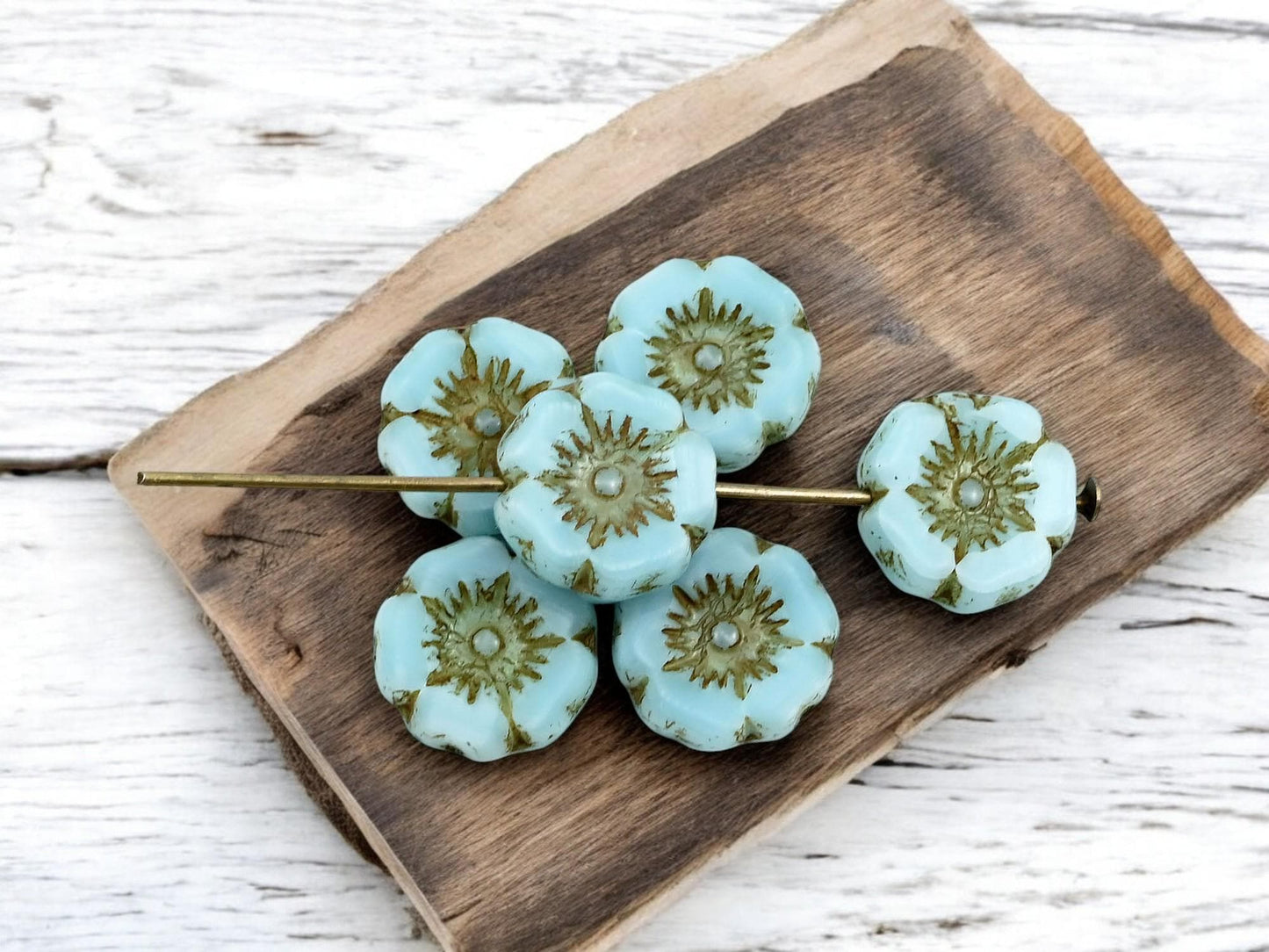 Czech Glass Beads - Hawaiian Flower Beads - Picasso Beads - Czech Glass Flowers - 12mm - 12pcs - (3460)