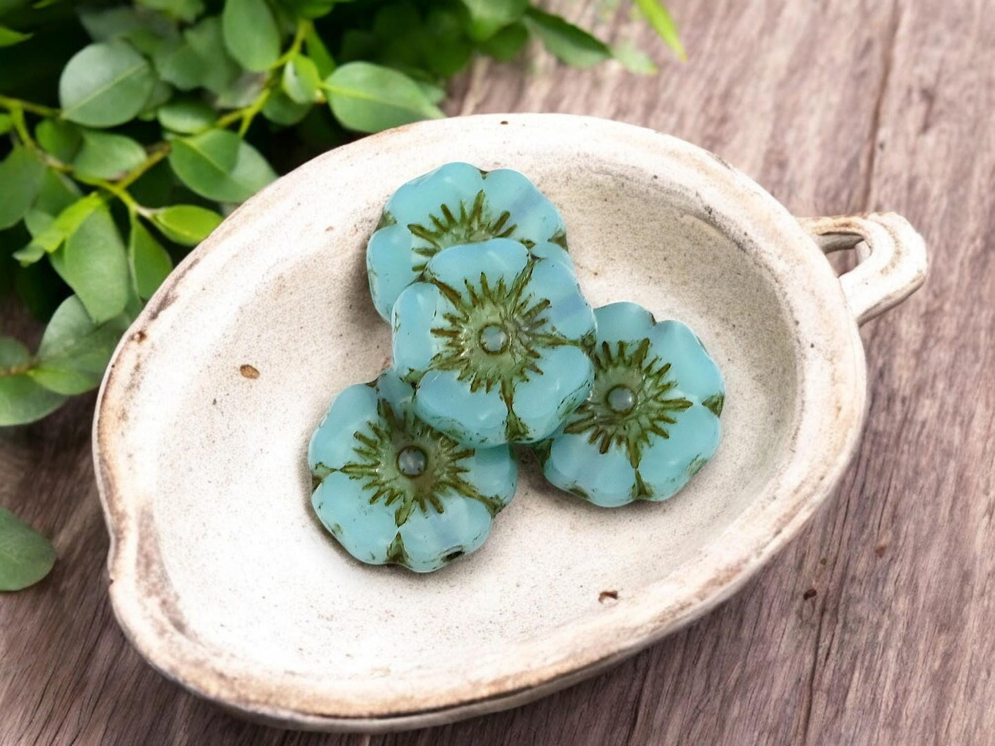 Czech Glass Beads - Hawaiian Flower Beads - Picasso Beads - Czech Glass Flowers - 12mm - 12pcs - (3343)