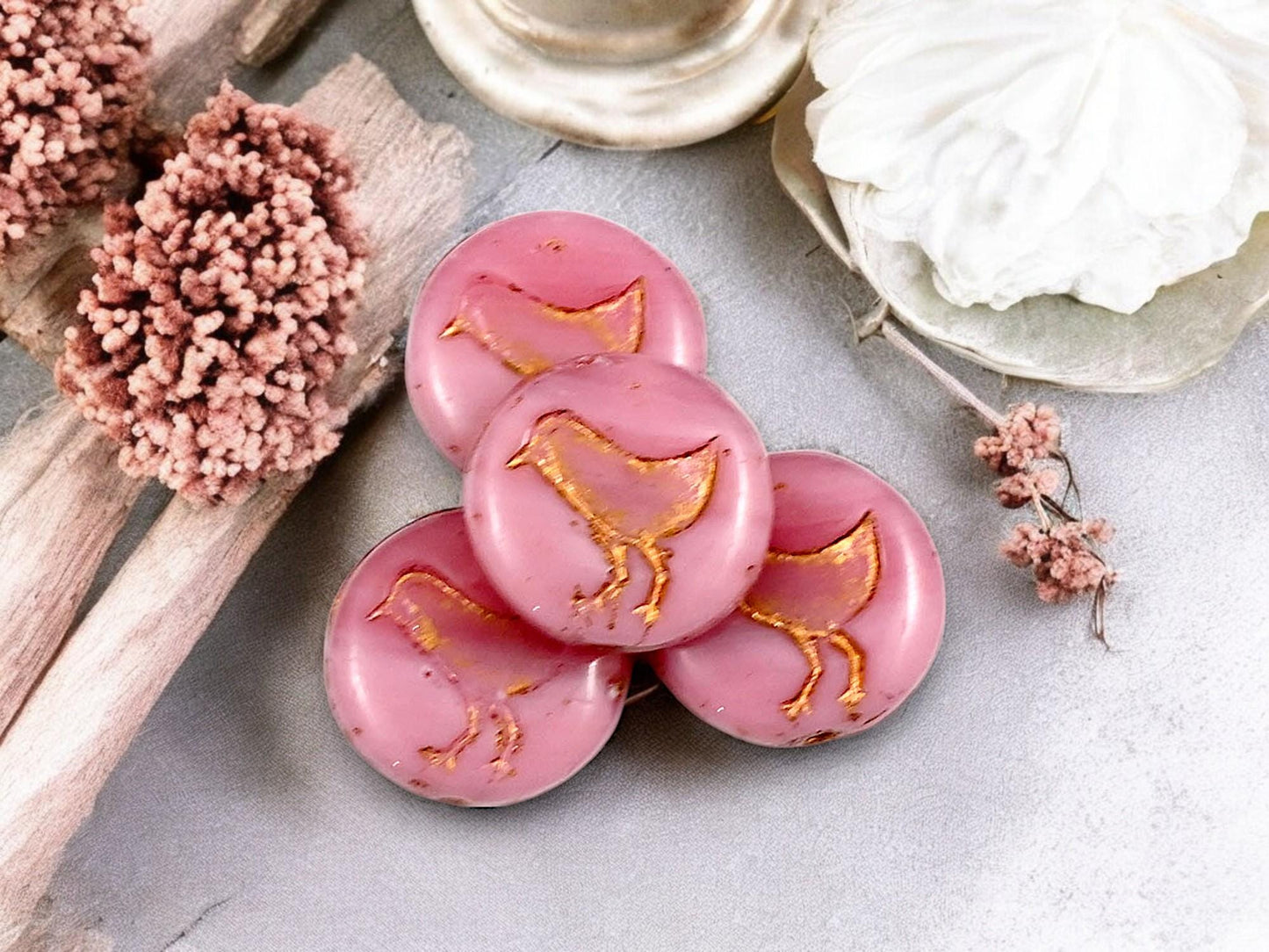 Czech Glass Beads - Picasso Beads - Bird Beads - Coin Beads - Czech Beads - Flat Coin - 15pcs - 12mm - (5113)