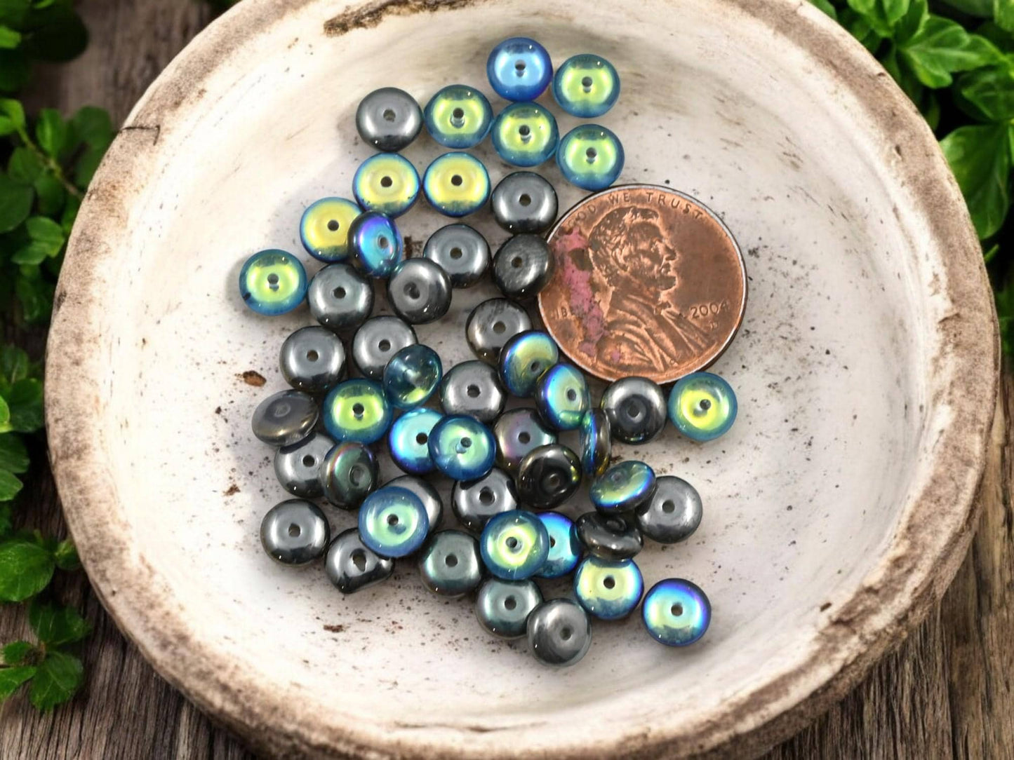 Rondelle Spacer - Czech Glass Beads - Glass Spacer Bead - Rondelle Beads - Picasso Beads - 6x2mm - 50pcs - (4798)