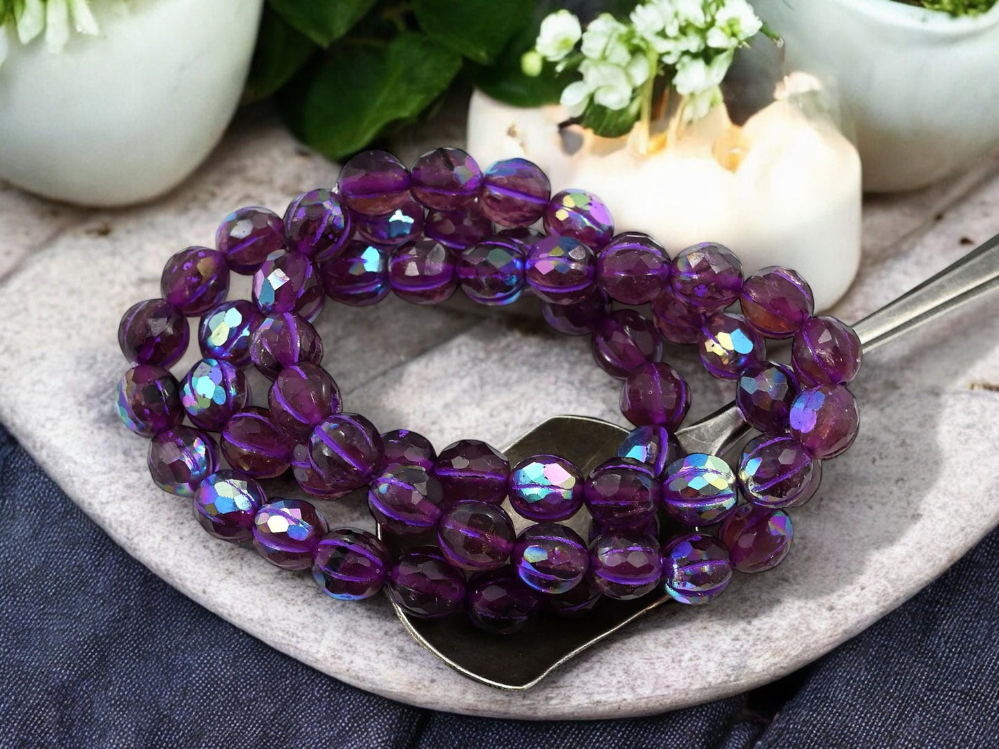 *20* 8mm Purple Washed Grape AB Faceted Round Melon Beads