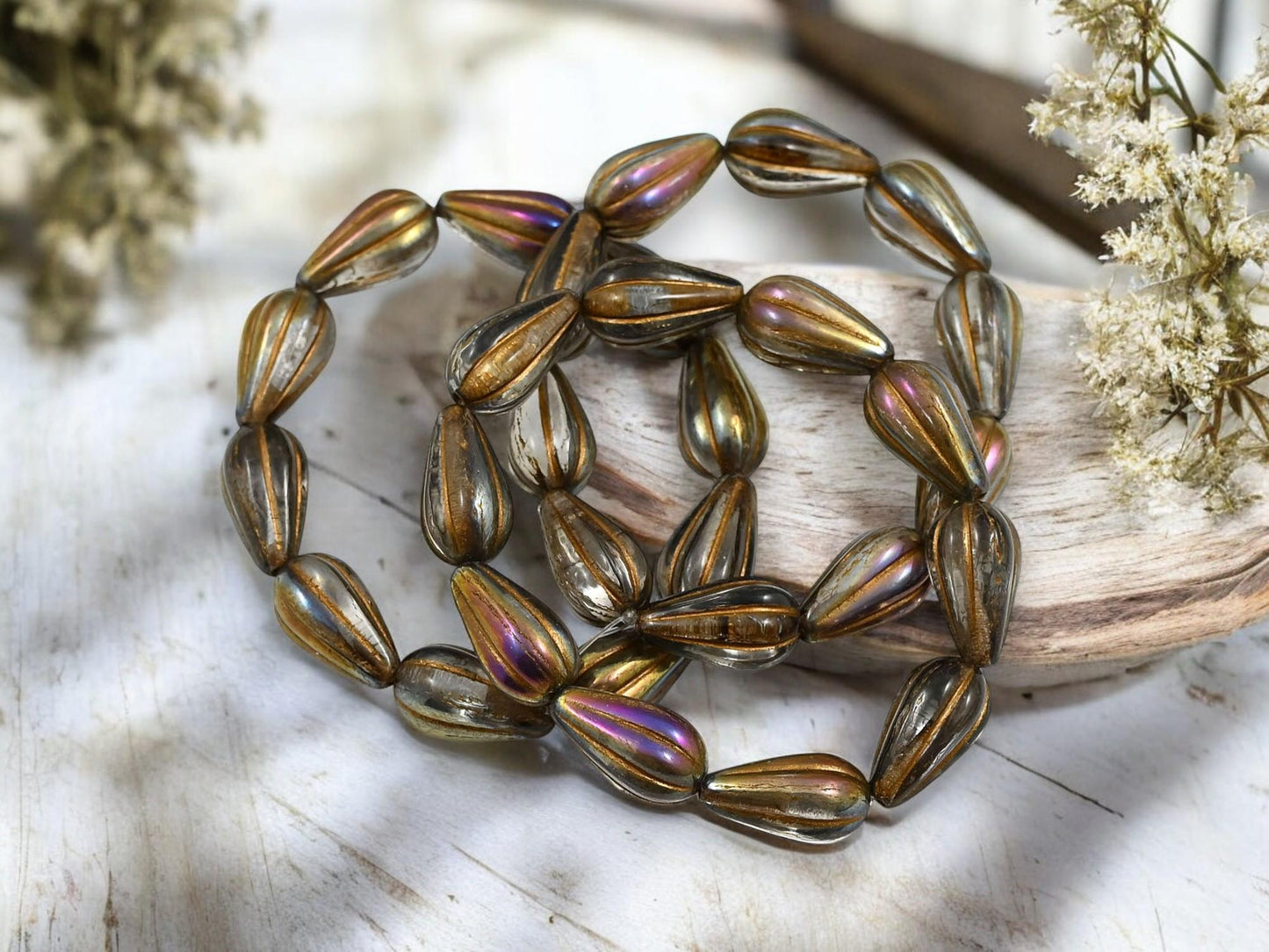 Czech Glass Beads - Melon Drop Beads - Teardrop Beads - Picasso Beads - 10pcs - 13x8mm - (4919)