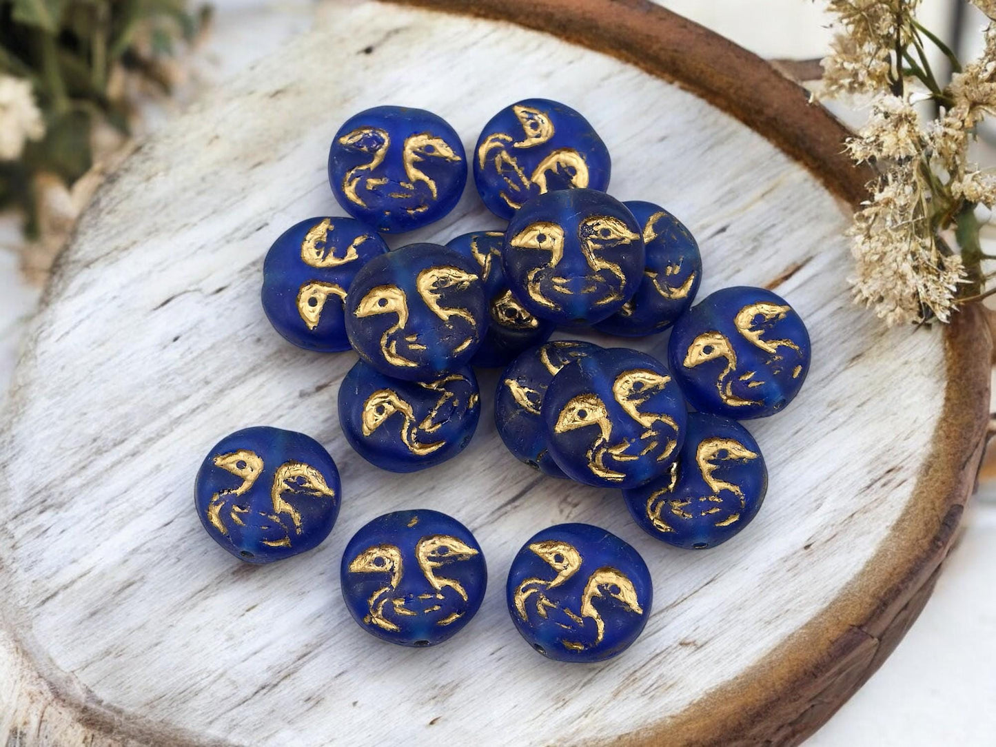 Czech Glass Beads - Moon Face Beads - Celestial Beads - Moon Beads - 15pcs - 13mm - (1371)