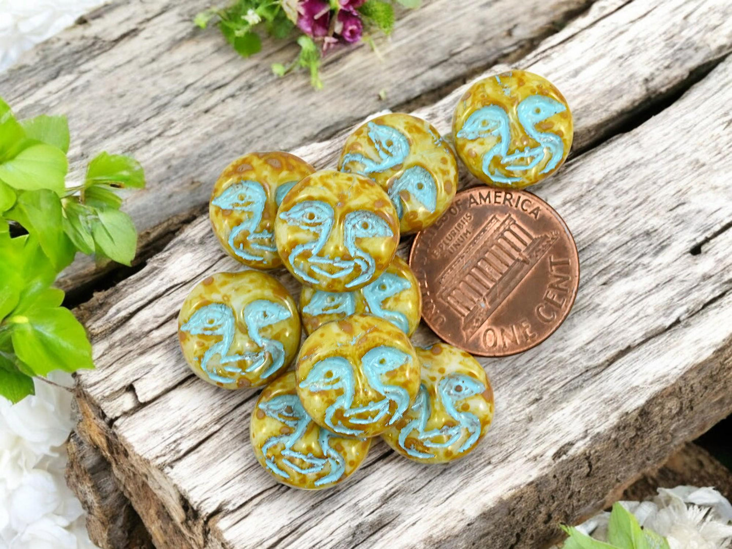Picasso Beads - Czech Glass Beads - Moon Face Beads - Celestial Beads - Moon Beads - 15pcs - 13mm - (5826)