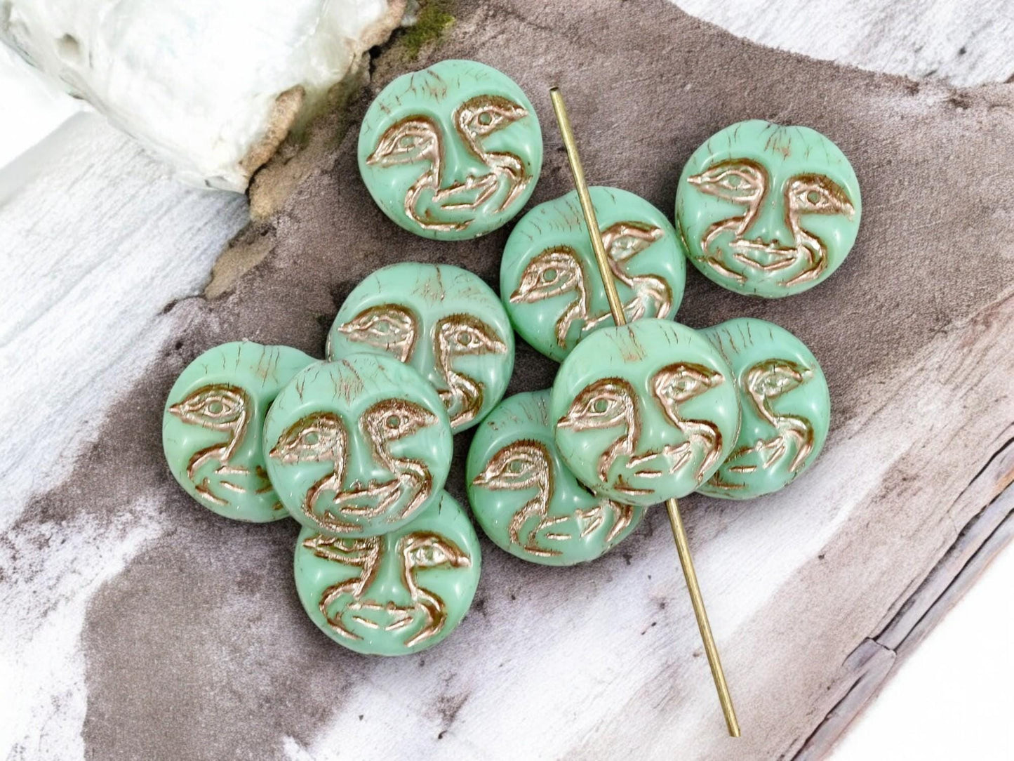Czech Glass Beads - Moon Face Beads - Celestial Beads - Picasso Beads - Moon Beads - 15pcs - 13mm - (3665)