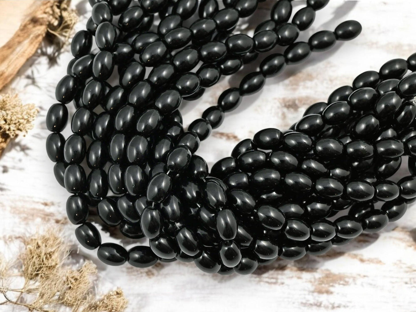 Czech Glass Beads - Black Spacers - Oval Rice Beads - Black Beads - 6x8mm - 25pcs- (4751)