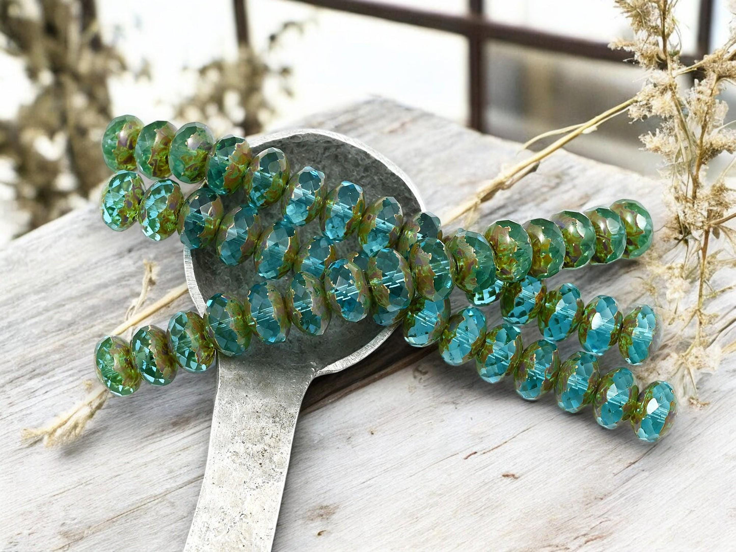 Aquamarine Picasso Firepolished Rondelle Beads -- Choose Your Size