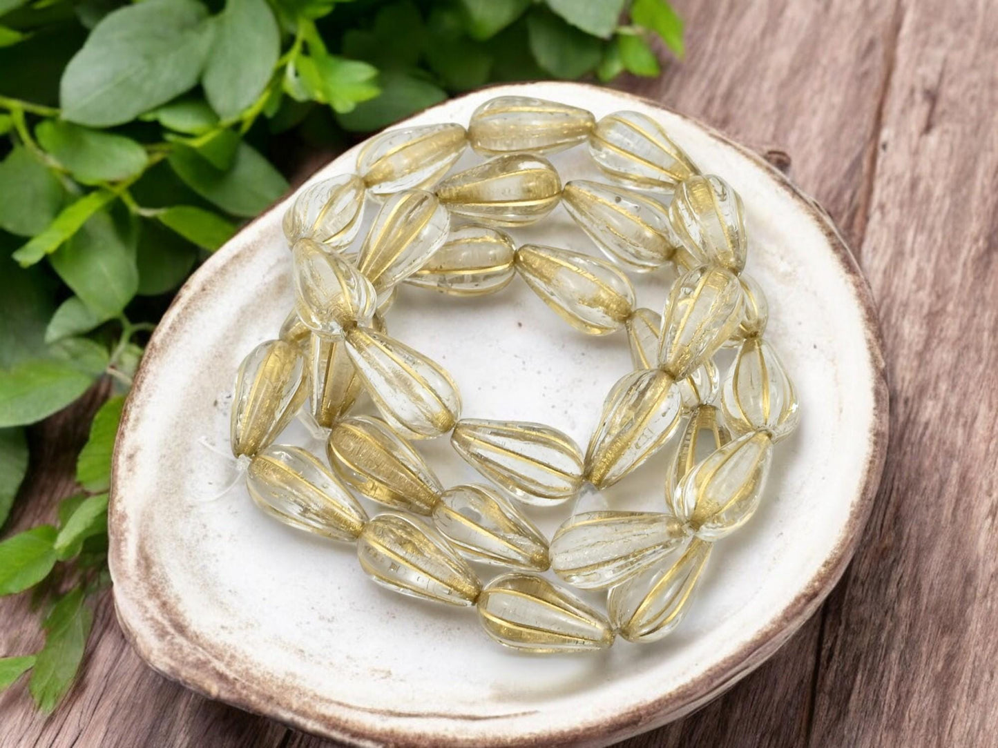 *6* 13x8mm Gold Washed Crystal Melon Drop Beads