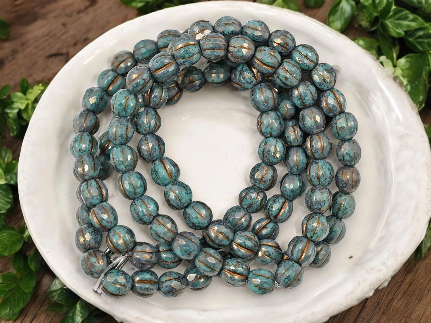 6mm Beads - Melon Beads - Czech Glass Beads - Faceted Melon - Round Beads - 6mm - 25pcs - (4785)