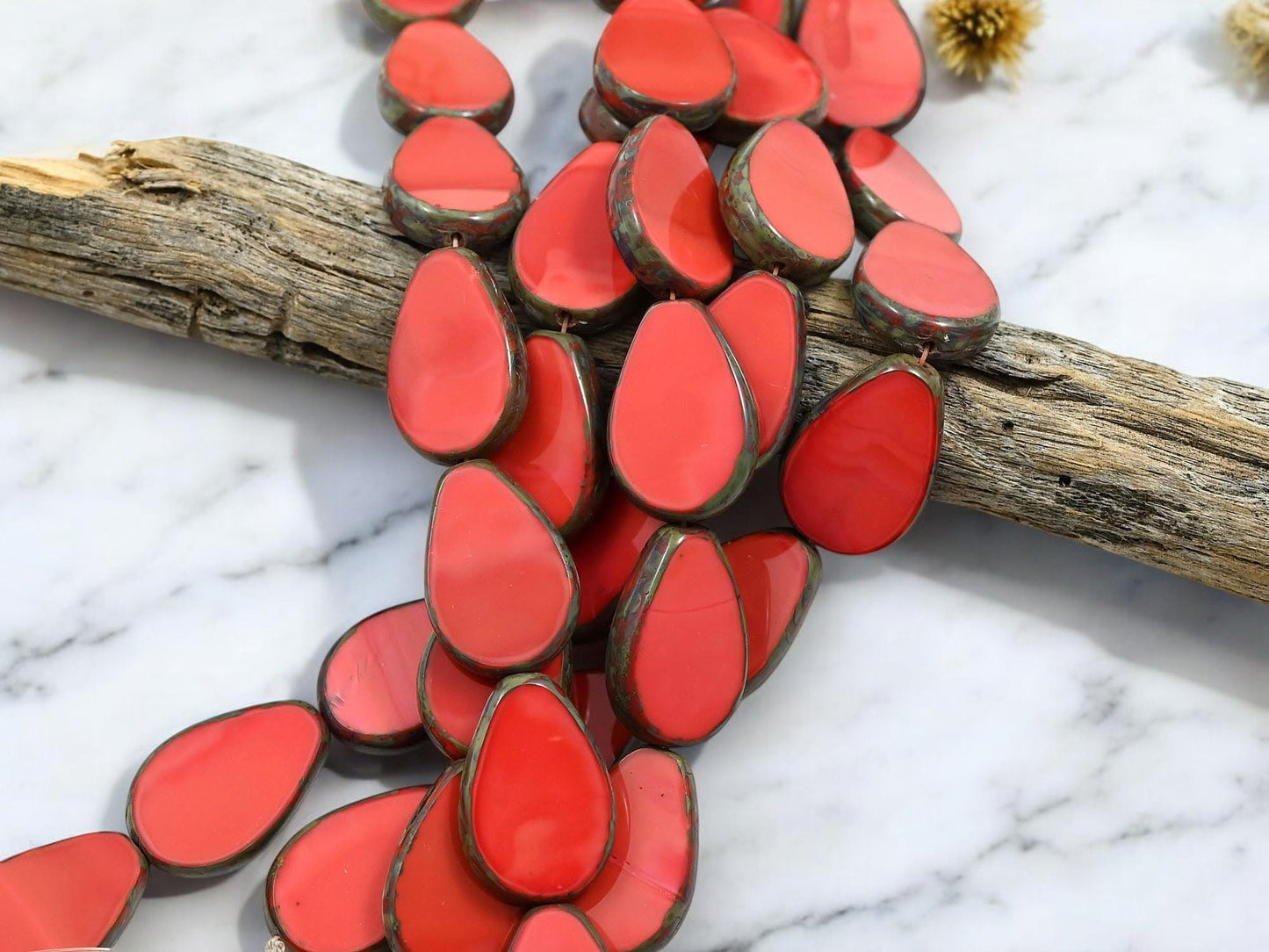 Picasso Beads - Czech Glass Beads - Travertine Beads - Teardrop Beads - Tear Drop Beads - 8pcs - 12x18mm - (B587)