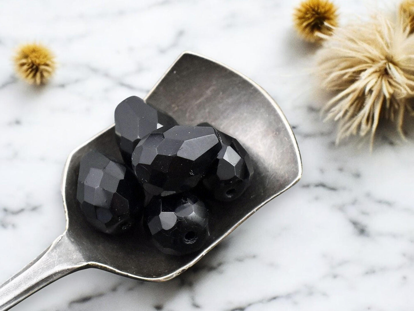 *12* 12x9mm Jet Black Fire Polished Teardrop Beads