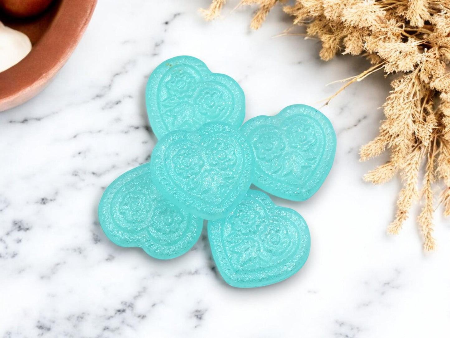 Heart Beads - Czech Glass Beads - Gold Beads - Floral Beads - 17mm - 6pcs - (4297)