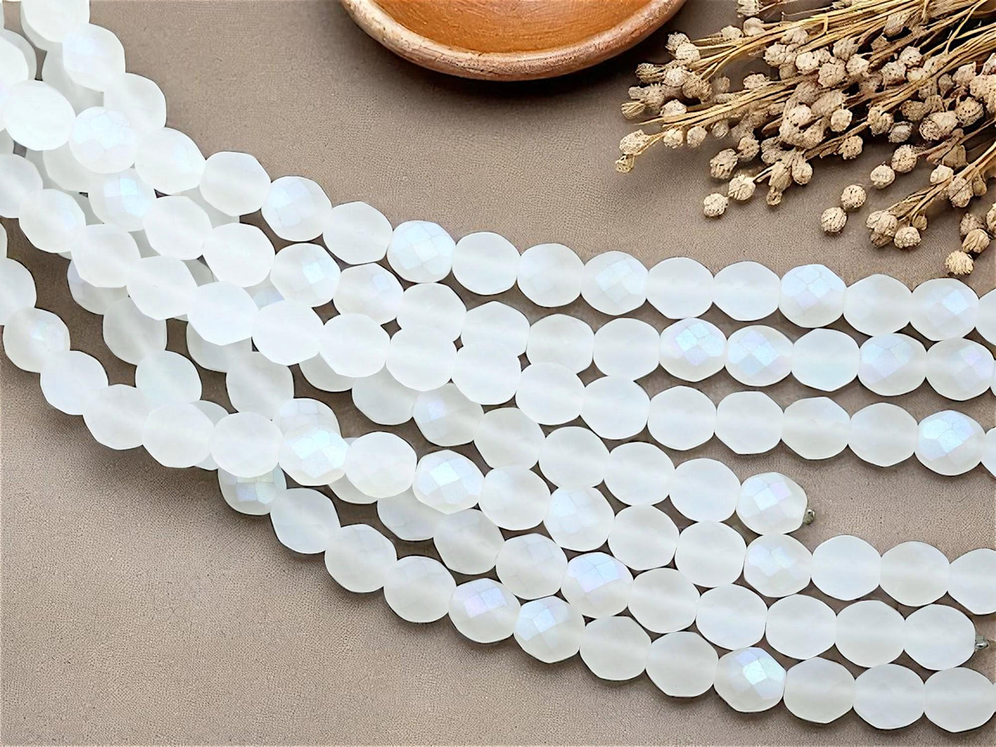 Czech Glass Beads - 8mm Beads - Fire Polished Beads - White Beads - Round Beads - 25pcs - (2873)